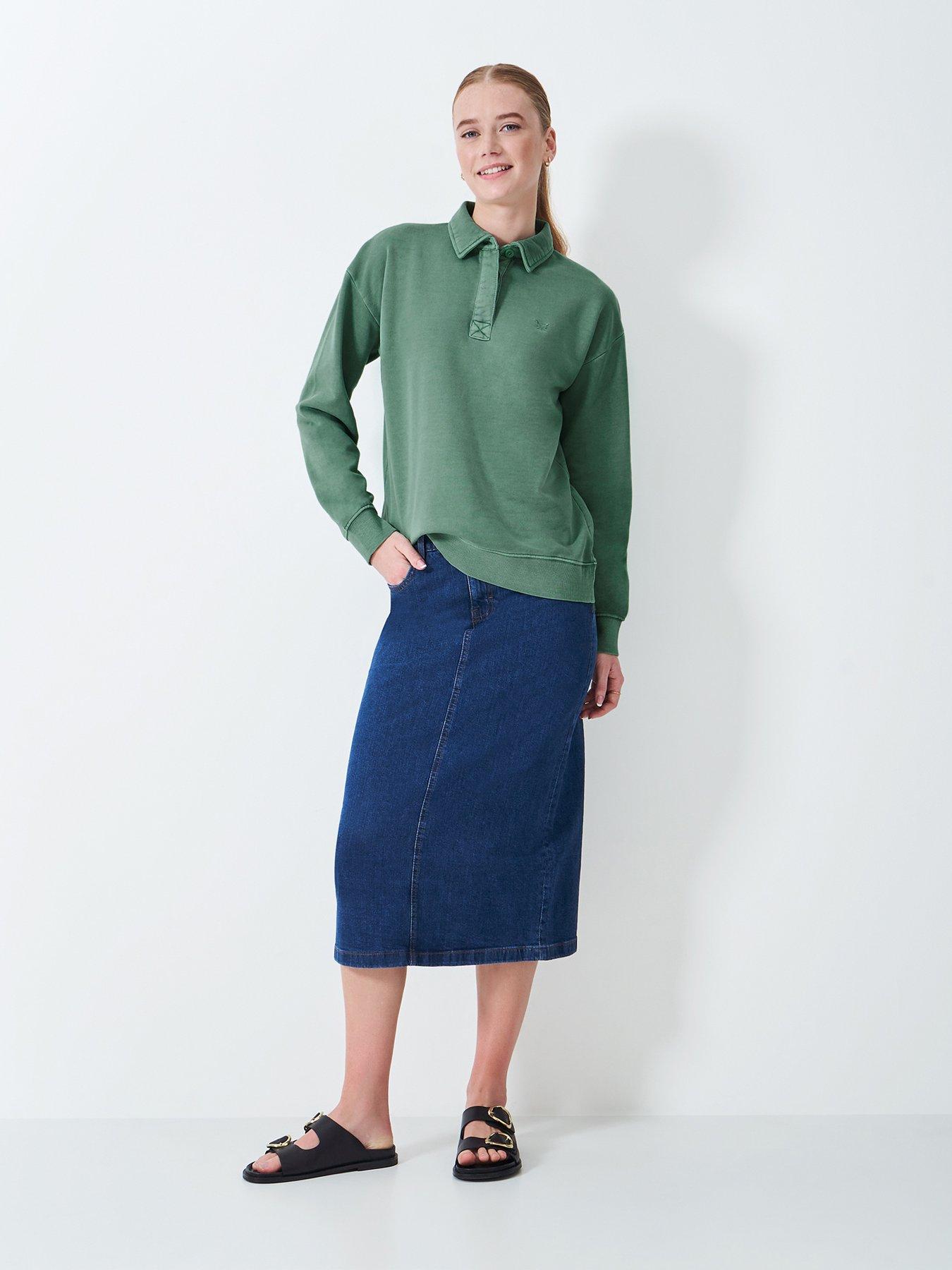  image of crew-clothing-pigment-dyed-rugby-sweatshirt-green