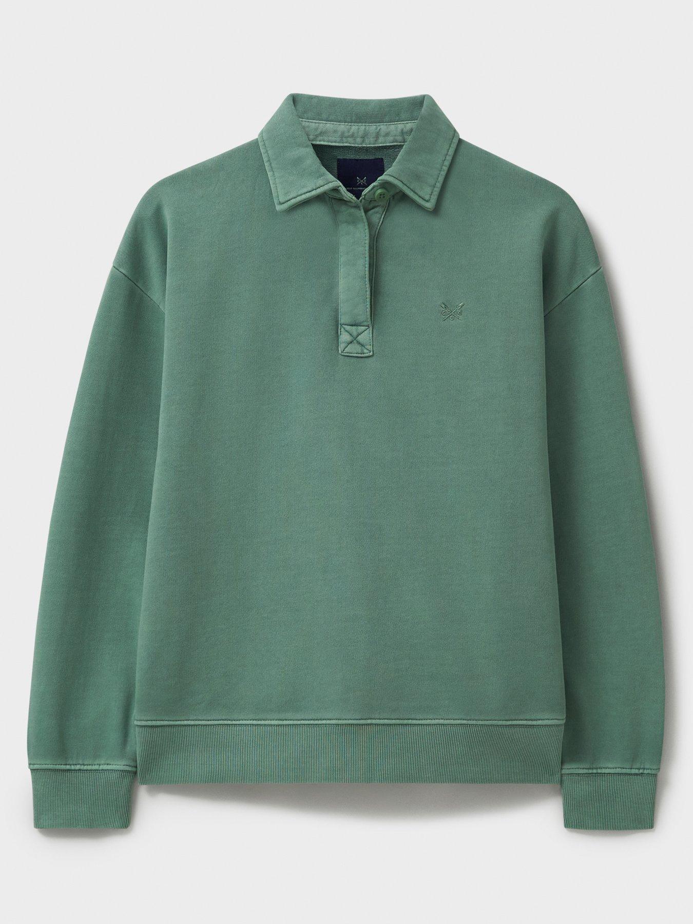 image of crew-clothing-pigment-dyed-rugby-sweatshirt-green