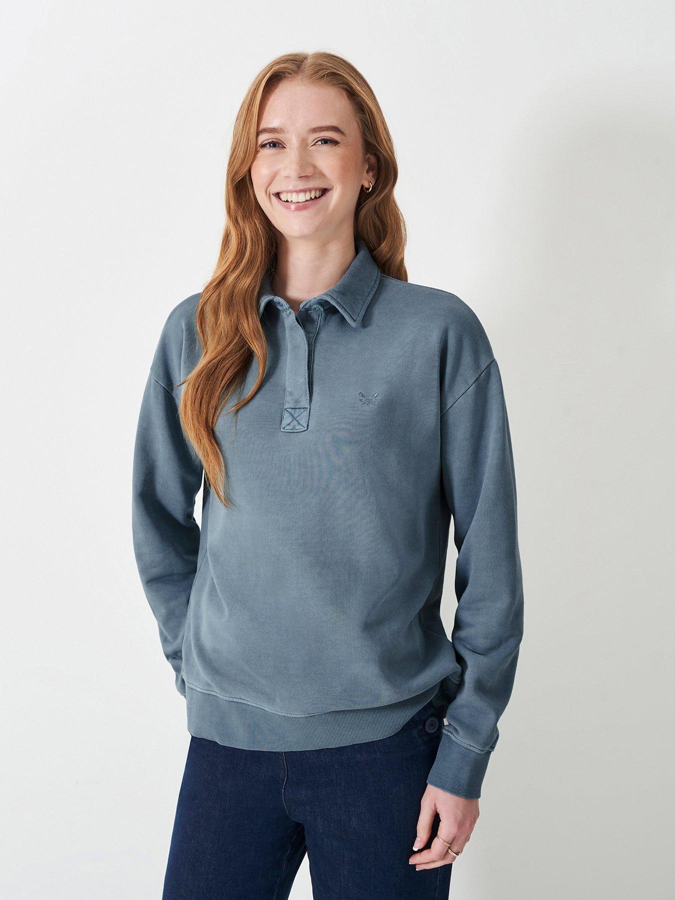  image of crew-clothing-pigment-dyed-rugby-sweatshirt-blue