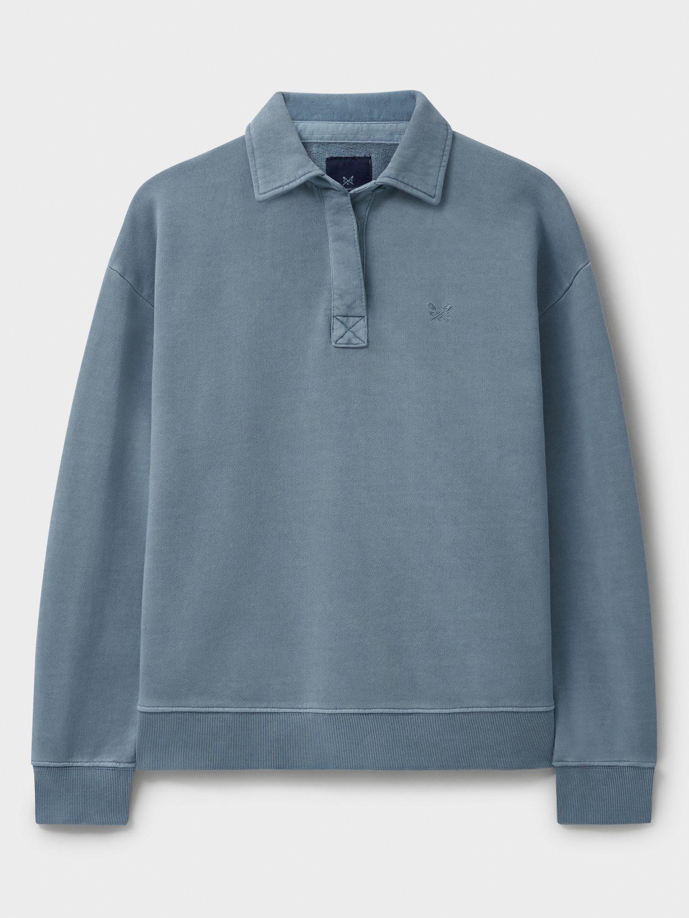  image of crew-clothing-pigment-dyed-rugby-sweatshirt-blue