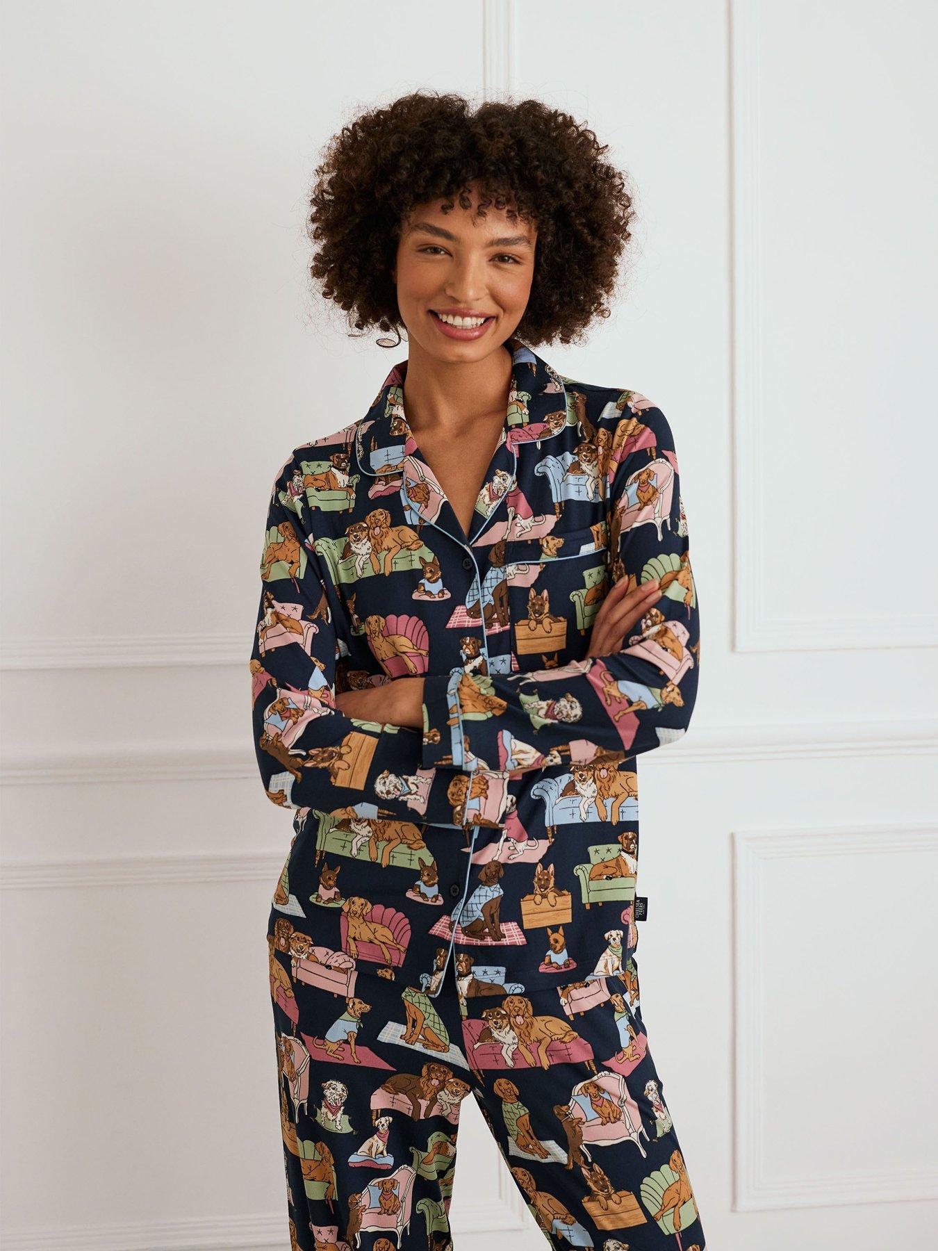 Image 3 of 5 of CHELSEA PEERS Dogs Night In Long Pyjama Set - Navy