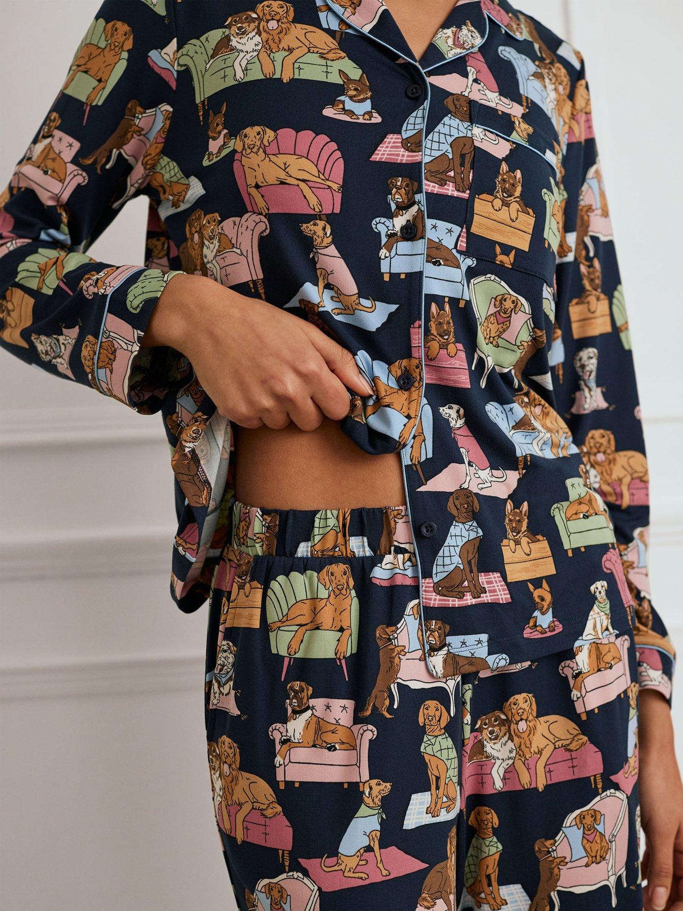 Image 4 of 5 of CHELSEA PEERS Dogs Night In Long Pyjama Set - Navy