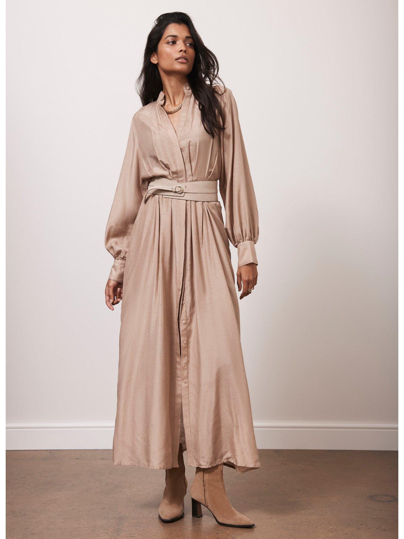  image of mint-velvet-pleated-maxi-shirt-dress-beige