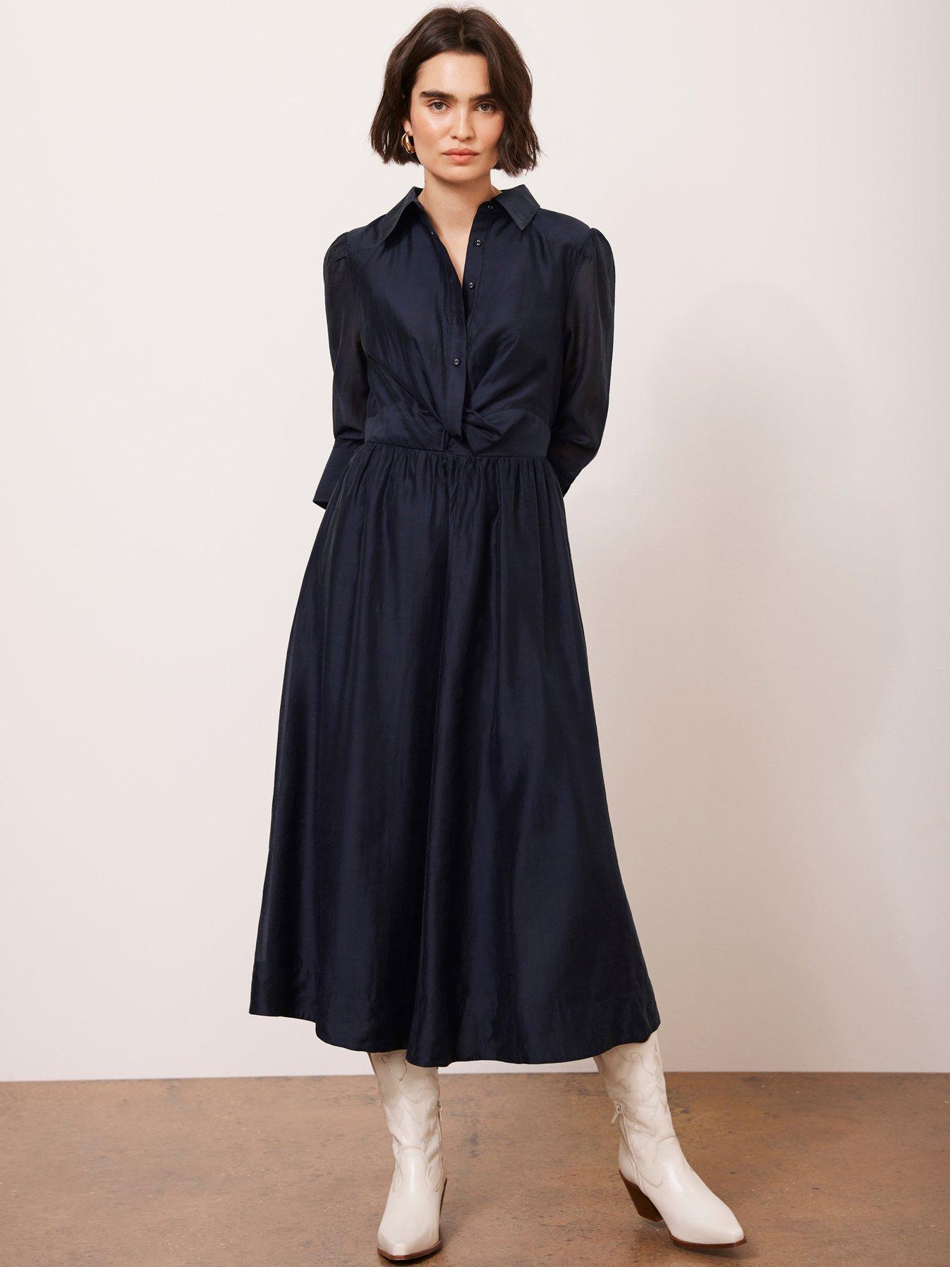 undefined Twist Detail Midi Shirt Dress - Navy