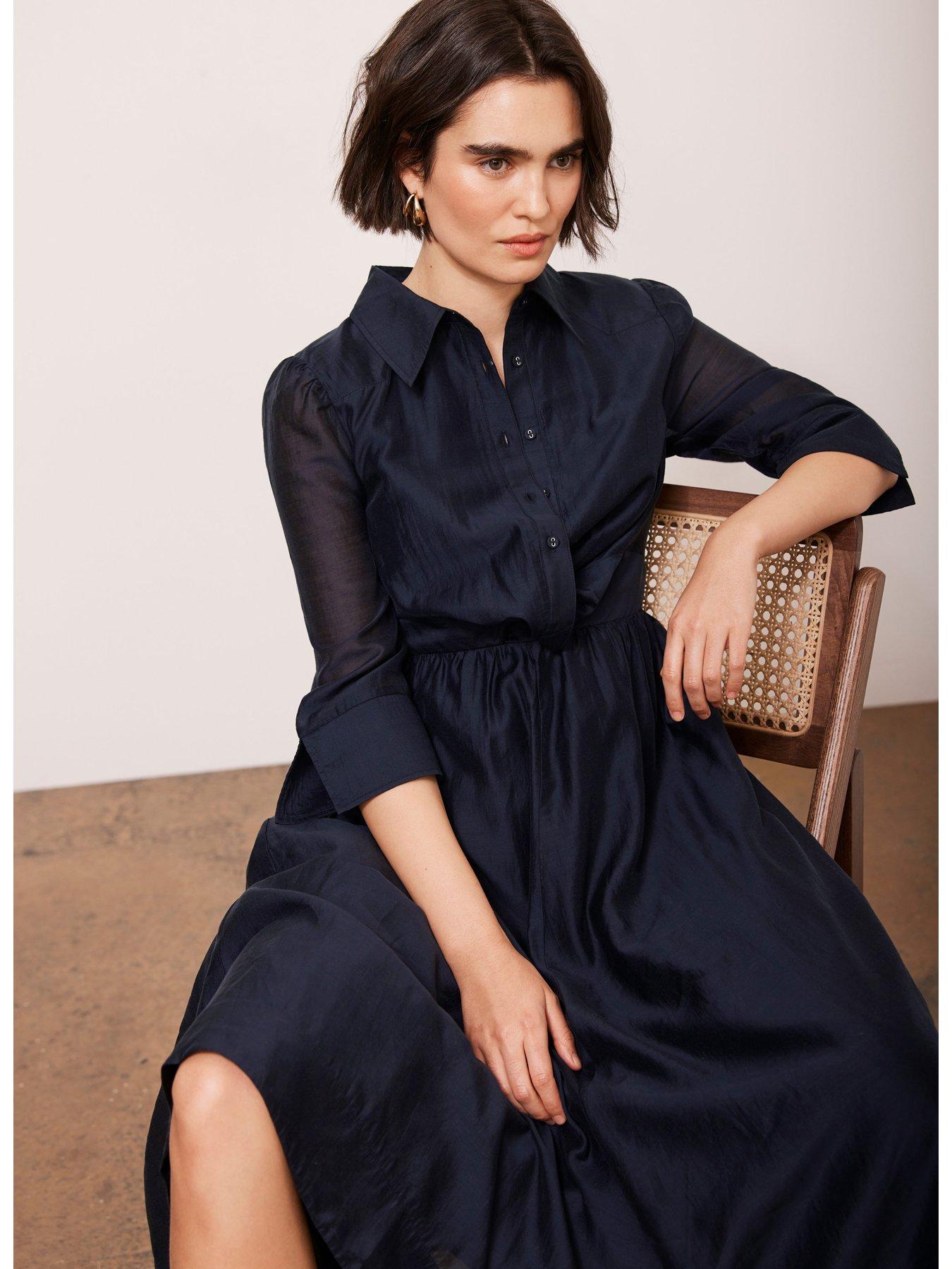  image of mint-velvet-twist-detail-midi-shirt-dress-navy