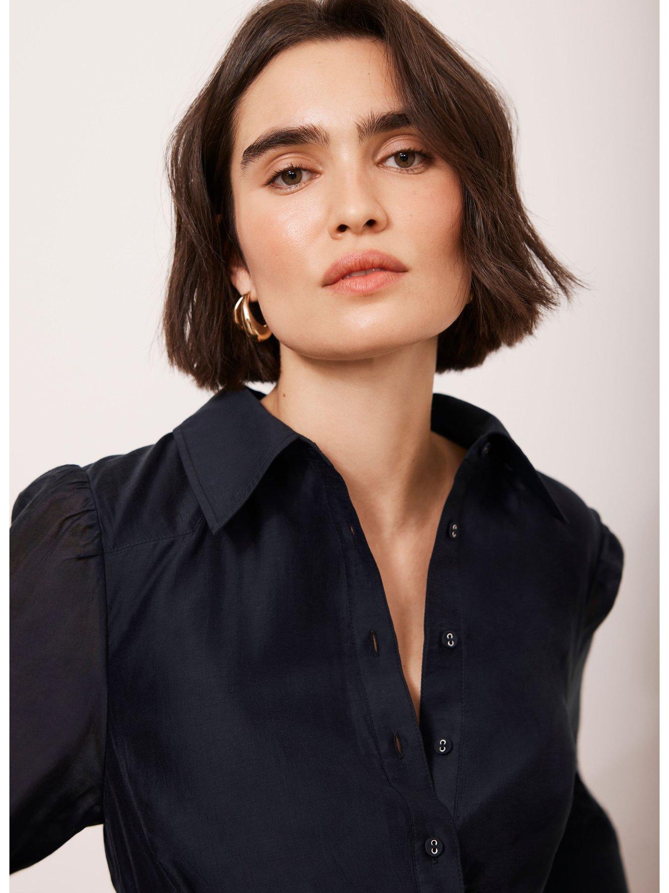  image of mint-velvet-twist-detail-midi-shirt-dress-navy