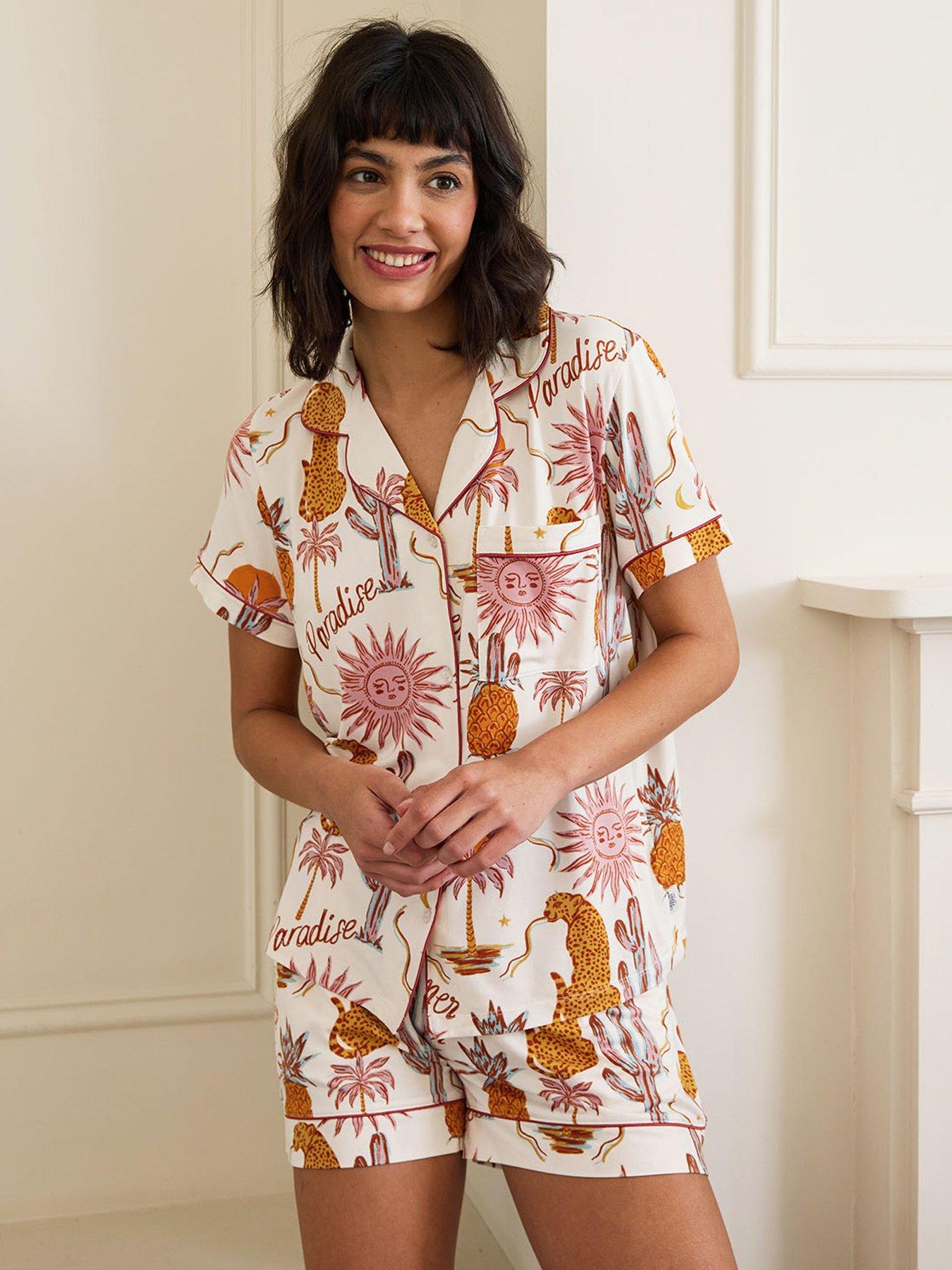 undefined Short Sleeve Revere And Short Pyjama Set - Daydreamer Paradise Print