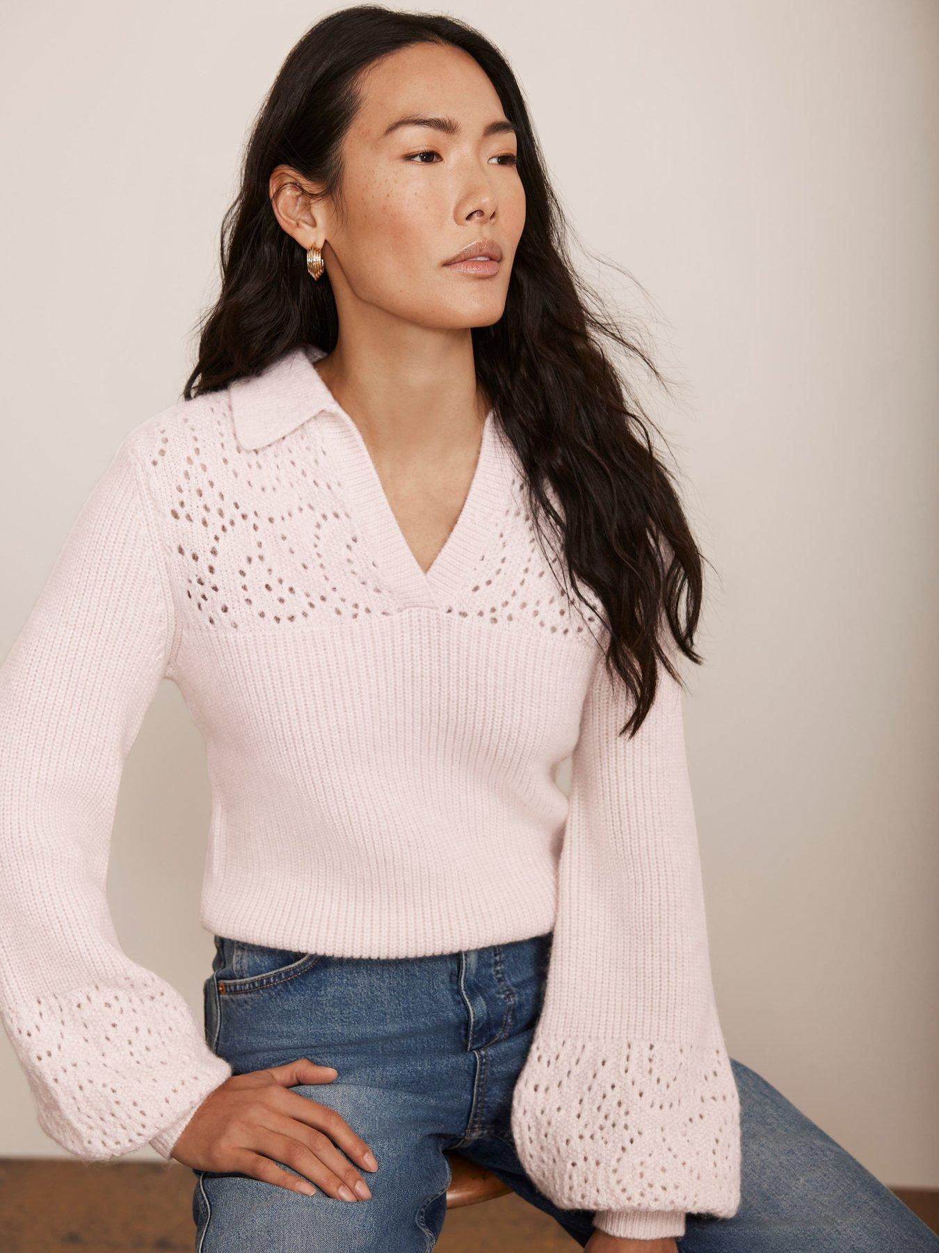 undefined Pointelle Collar Jumper - Pink