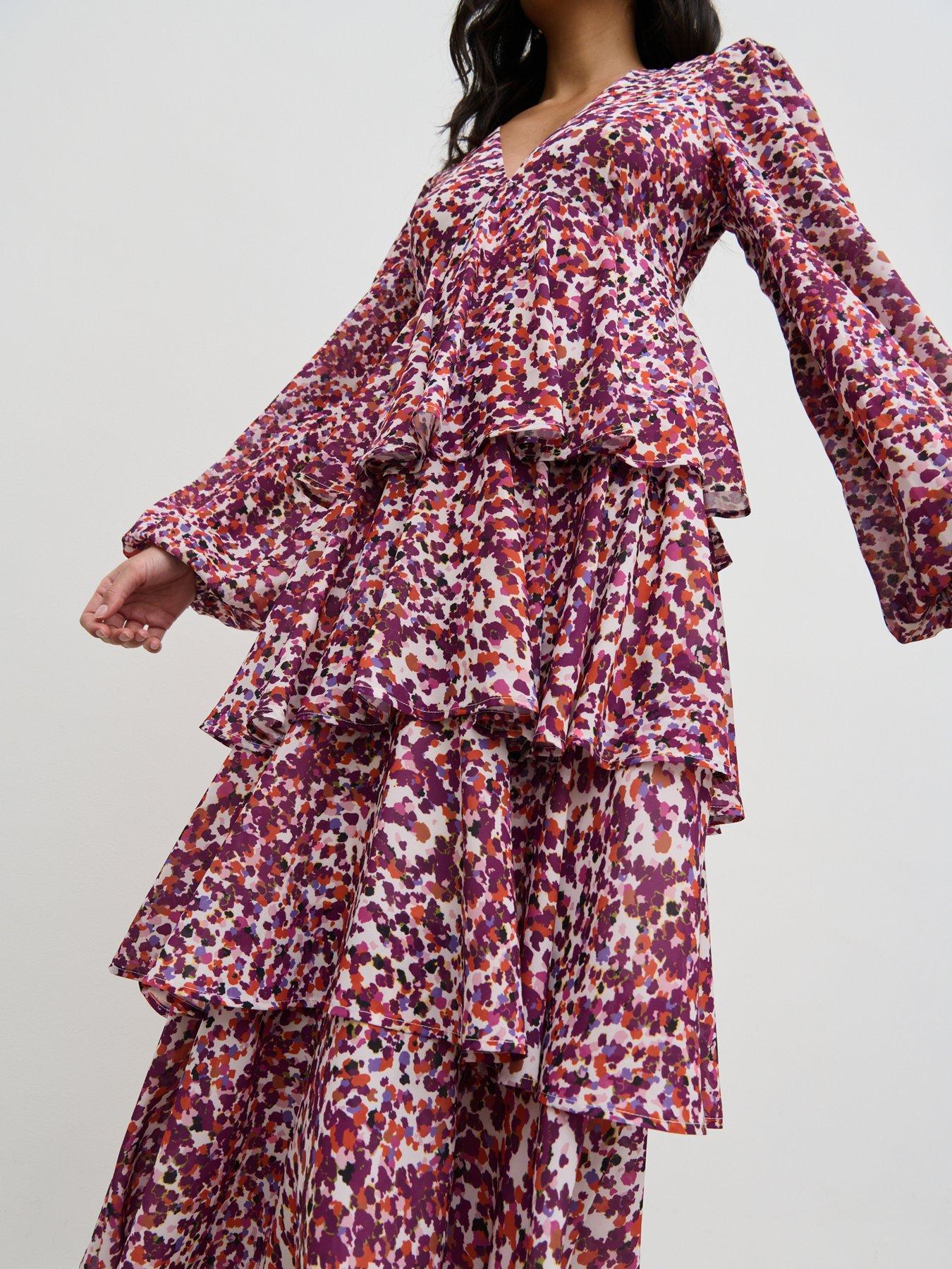  image of pretty-lavish-ashton-ruffle-midi-dress-coral-abstract