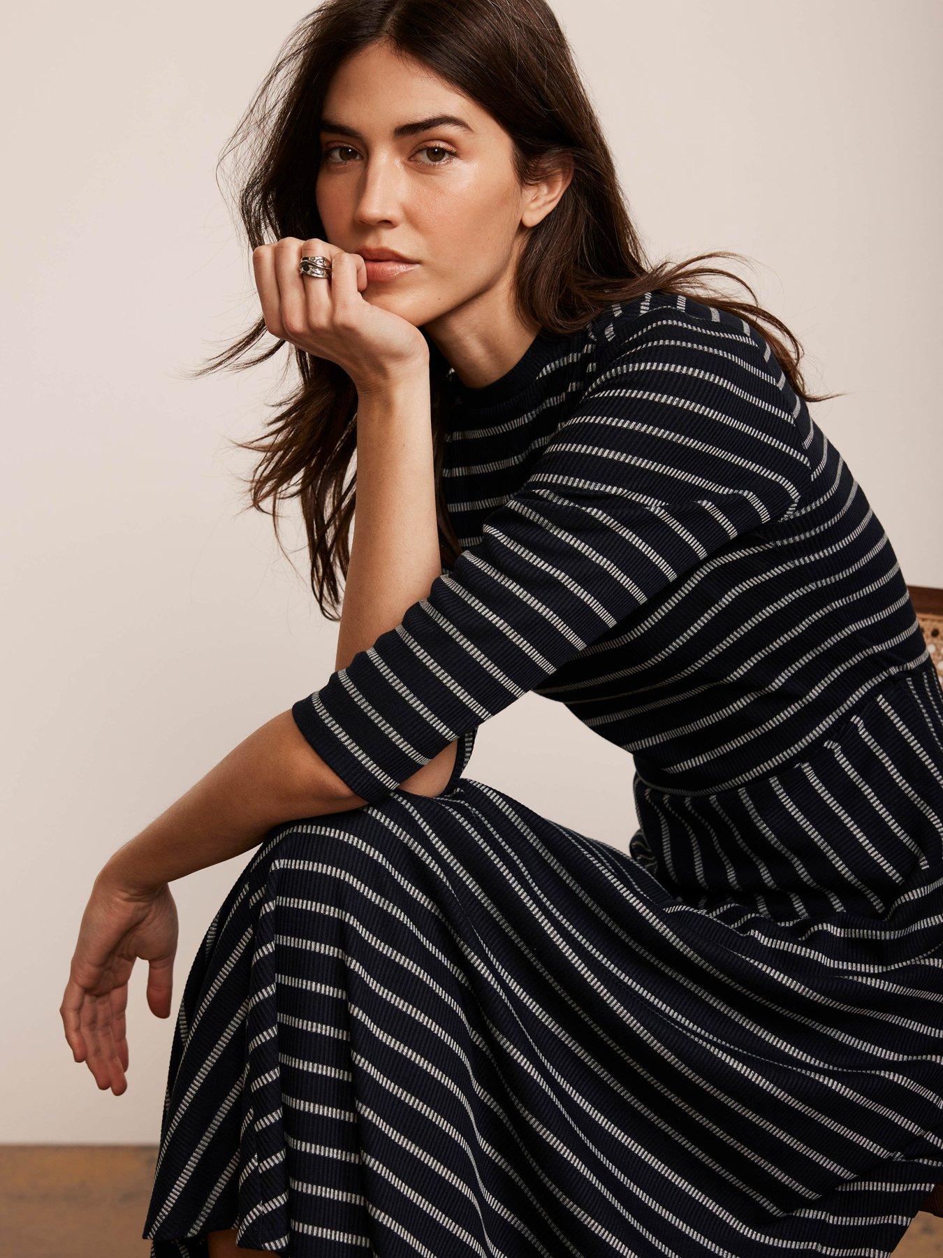 undefined Navy Stripe Jersey Midi Dress - Blue