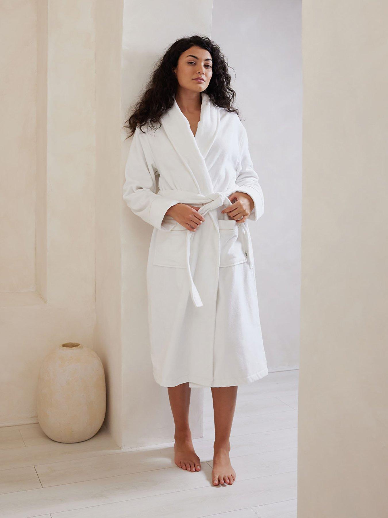 undefined Cotton Towelling Dressing Gown - White