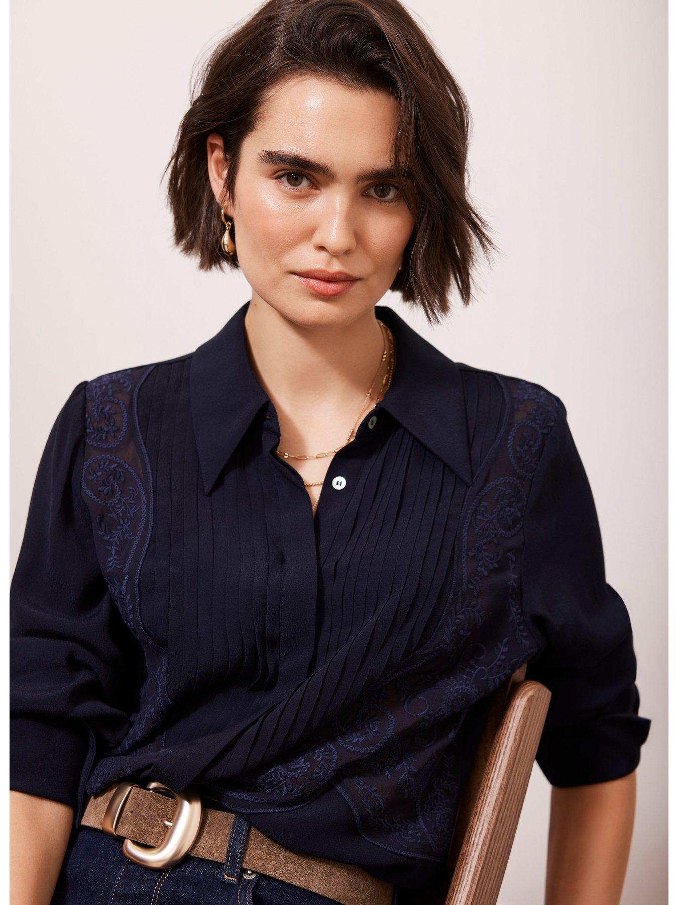  image of mint-velvet-embroidered-shirt-navy