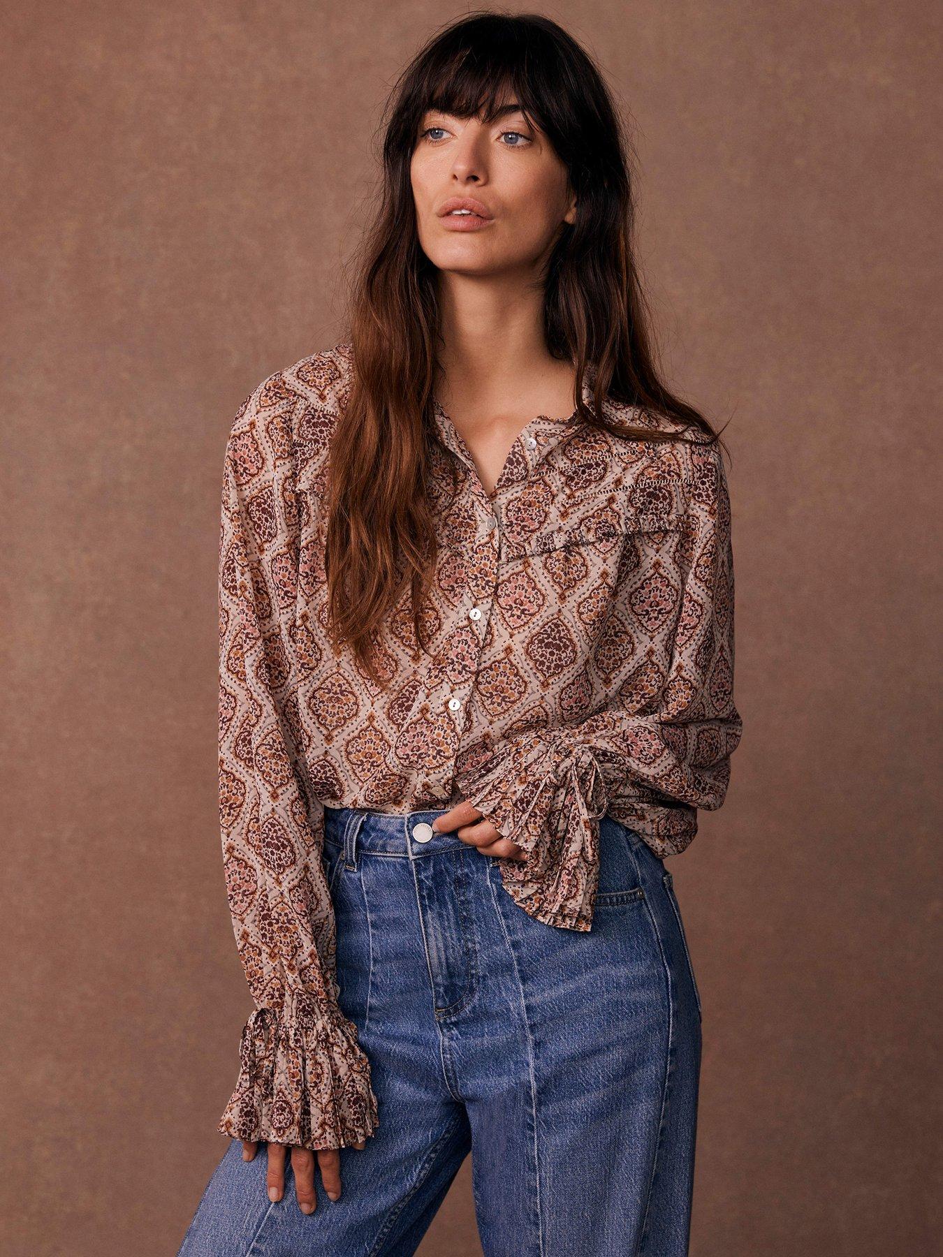 undefined Neutral Geometric Print Shirt - Beige