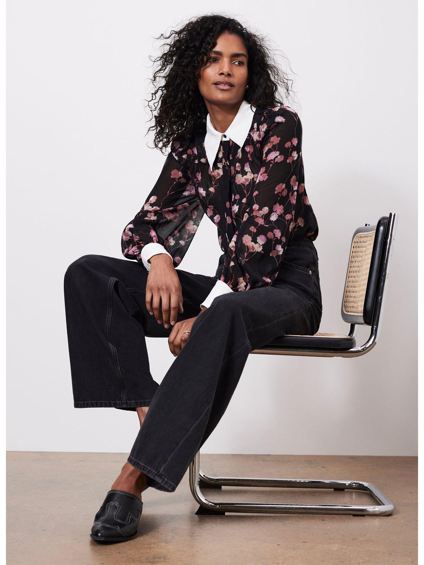  image of mint-velvet-floral-print-shirt-black