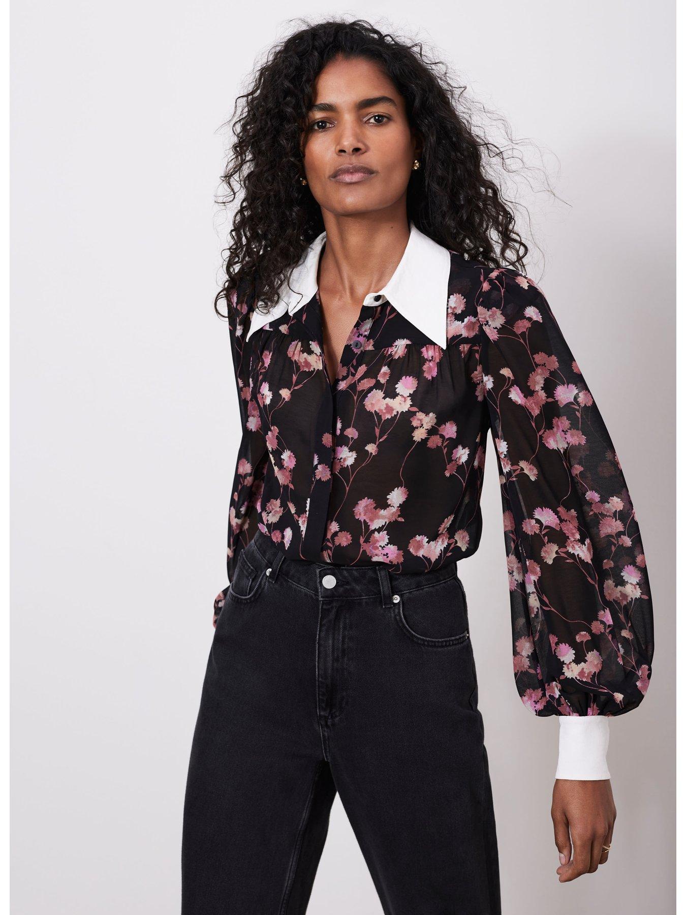  image of mint-velvet-floral-print-shirt-black