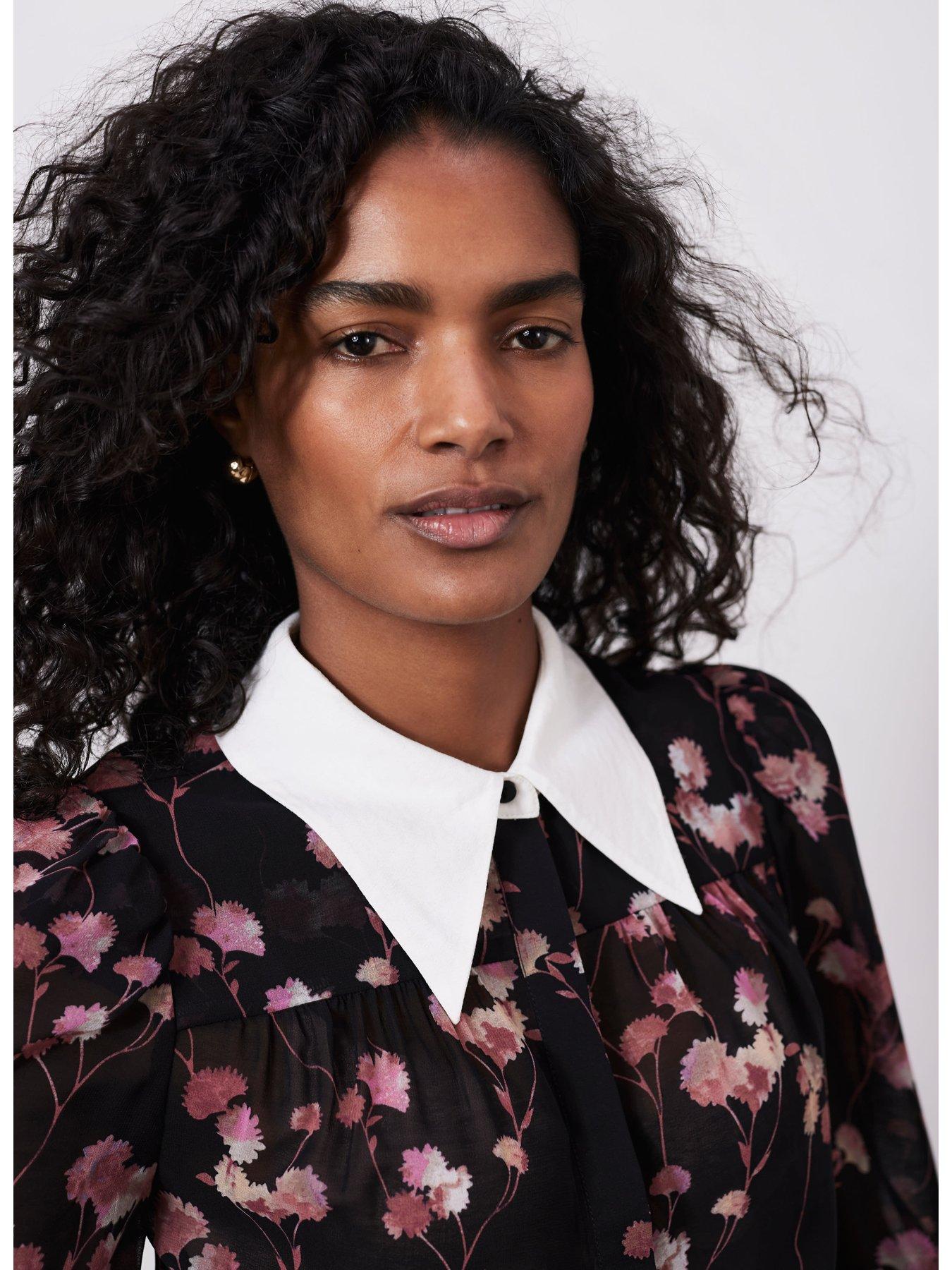  image of mint-velvet-floral-print-shirt-black