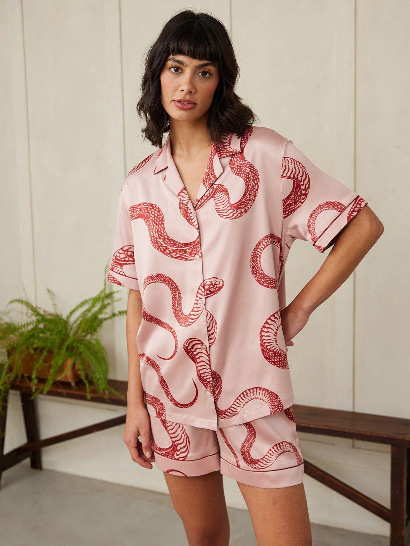 undefined Boyfriend Revere Short Sleeve Shirt And Short Pyjama Set - Snake Print