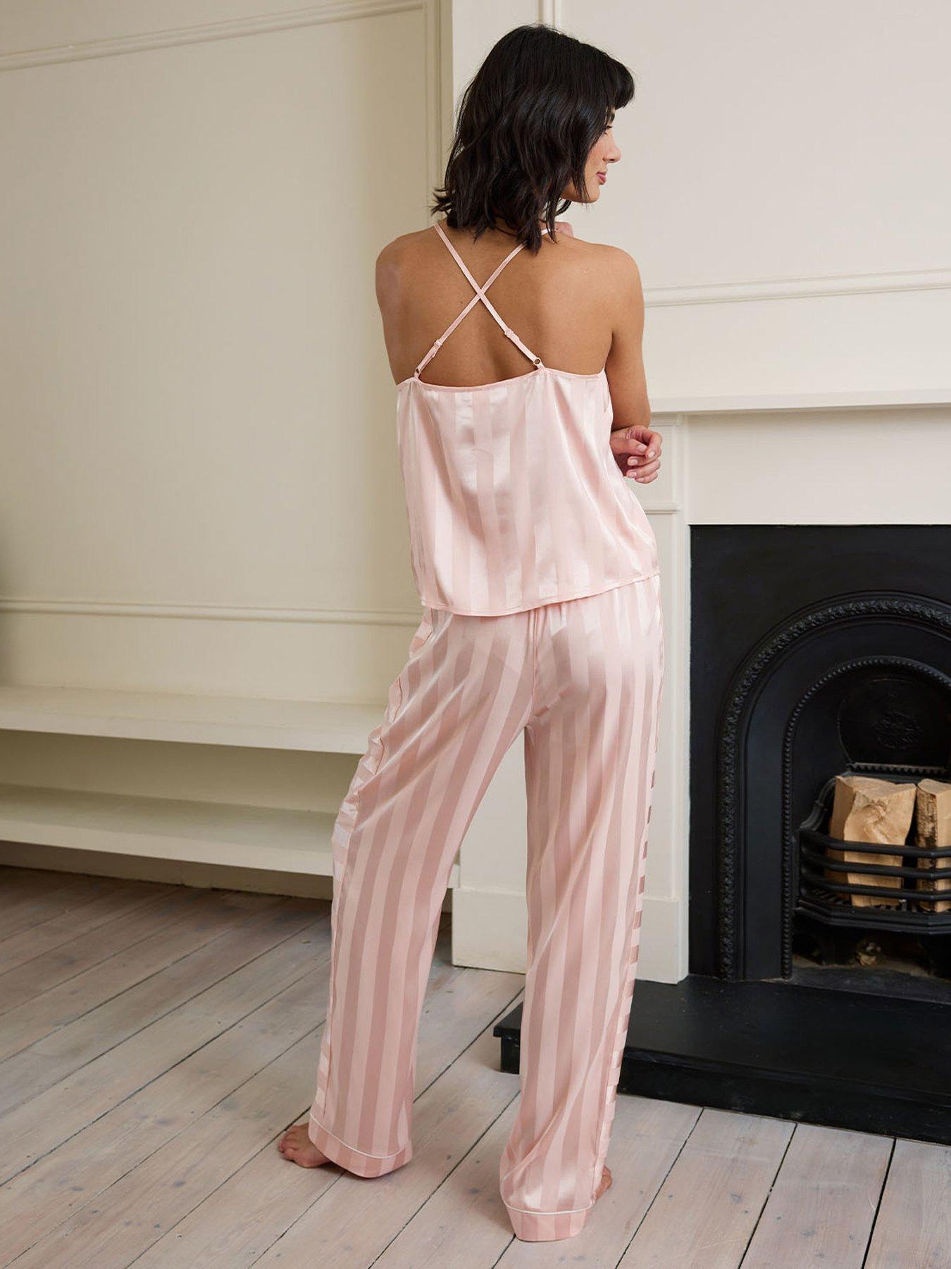 Image 2 of 5 of CHELSEA PEERS Satin Jacquard Stripe Cami Long Pyjama Set - Blush Pink