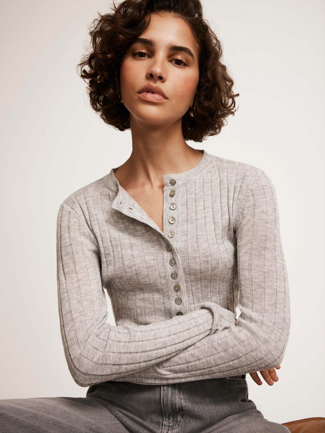  image of mint-velvet-rib-polo-knit-top-grey
