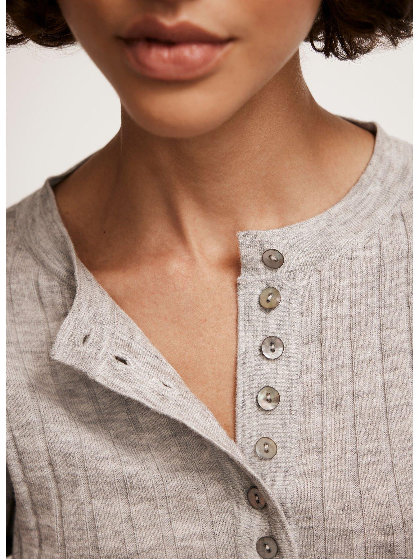  image of mint-velvet-rib-polo-knit-top-grey