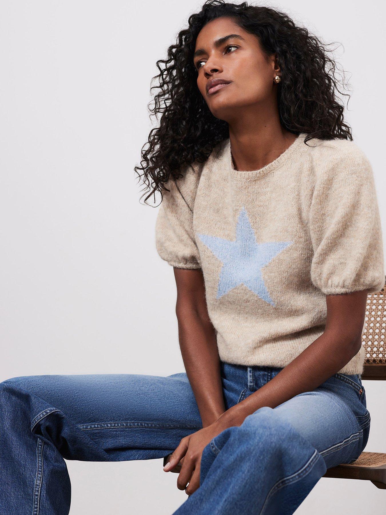 undefined Neutral Star Knit Top - Beige