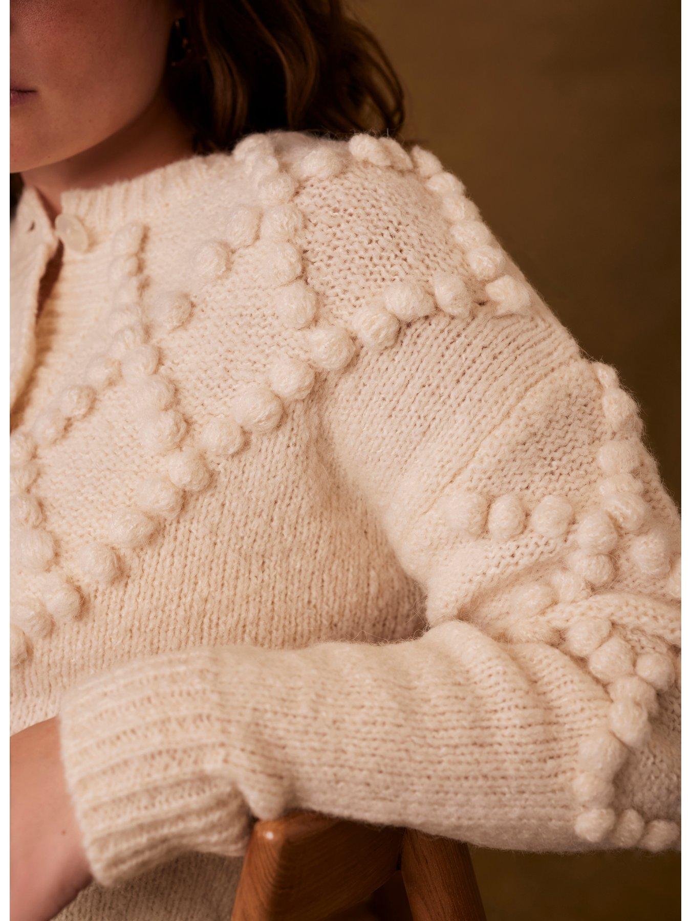  image of mint-velvet-cream-bobble-stitch-cardigan-beige
