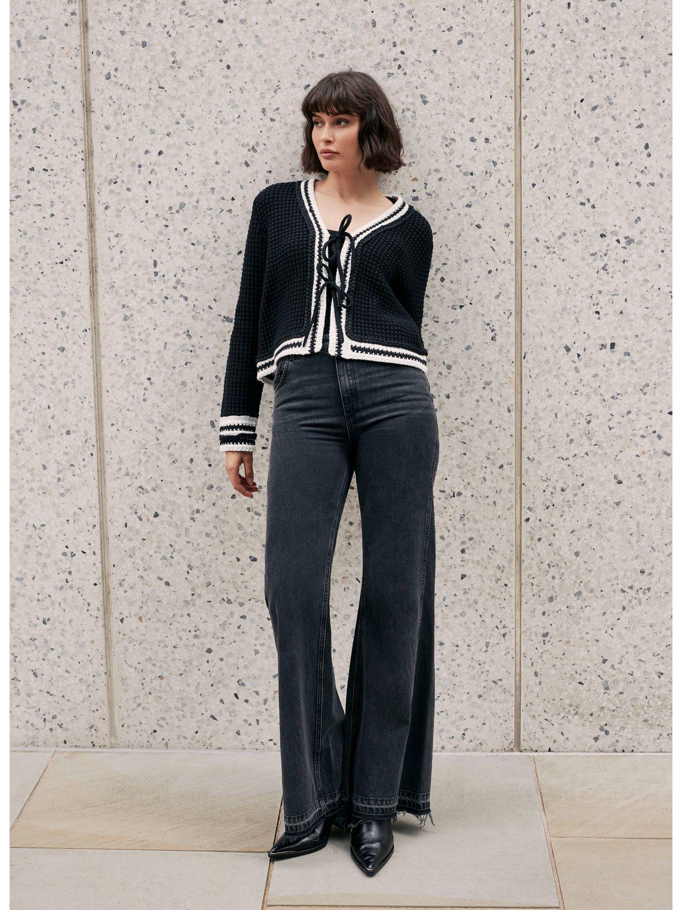  image of mint-velvet-contrast-cotton-blend-trim-cardigan-black