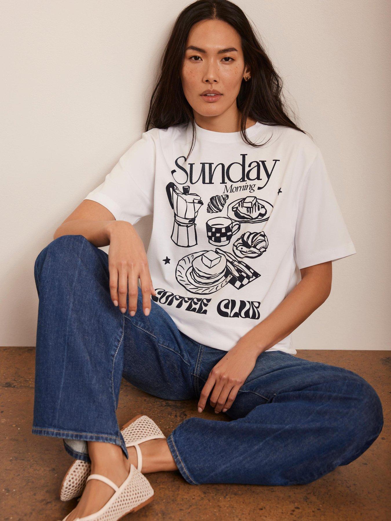 undefined Navy Sunday Coffee T-Shirt - Beige