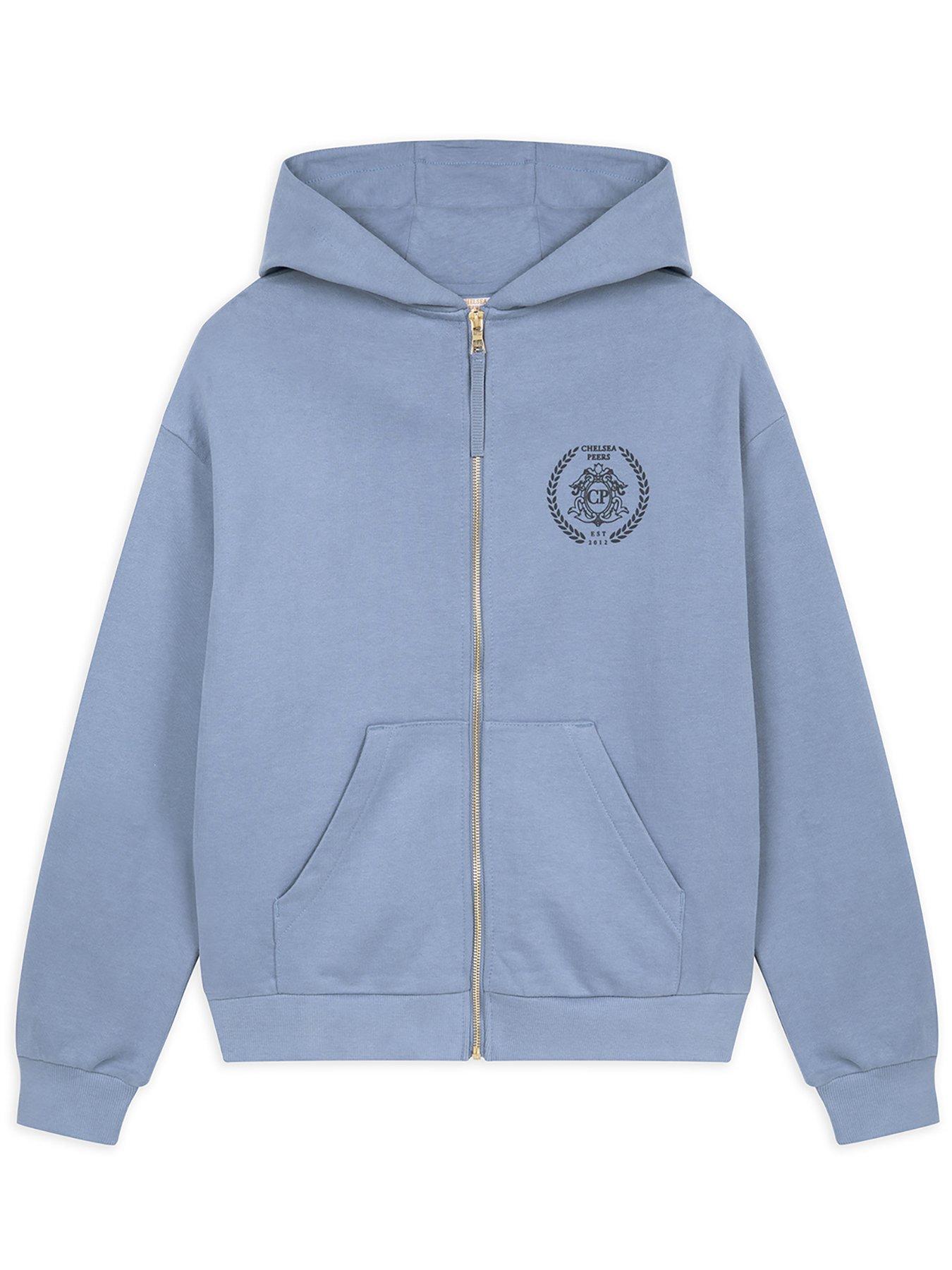 Image 1 of 3 of CHELSEA PEERS Zip Through Hoodie Sweatshirt - Plain - Blue
