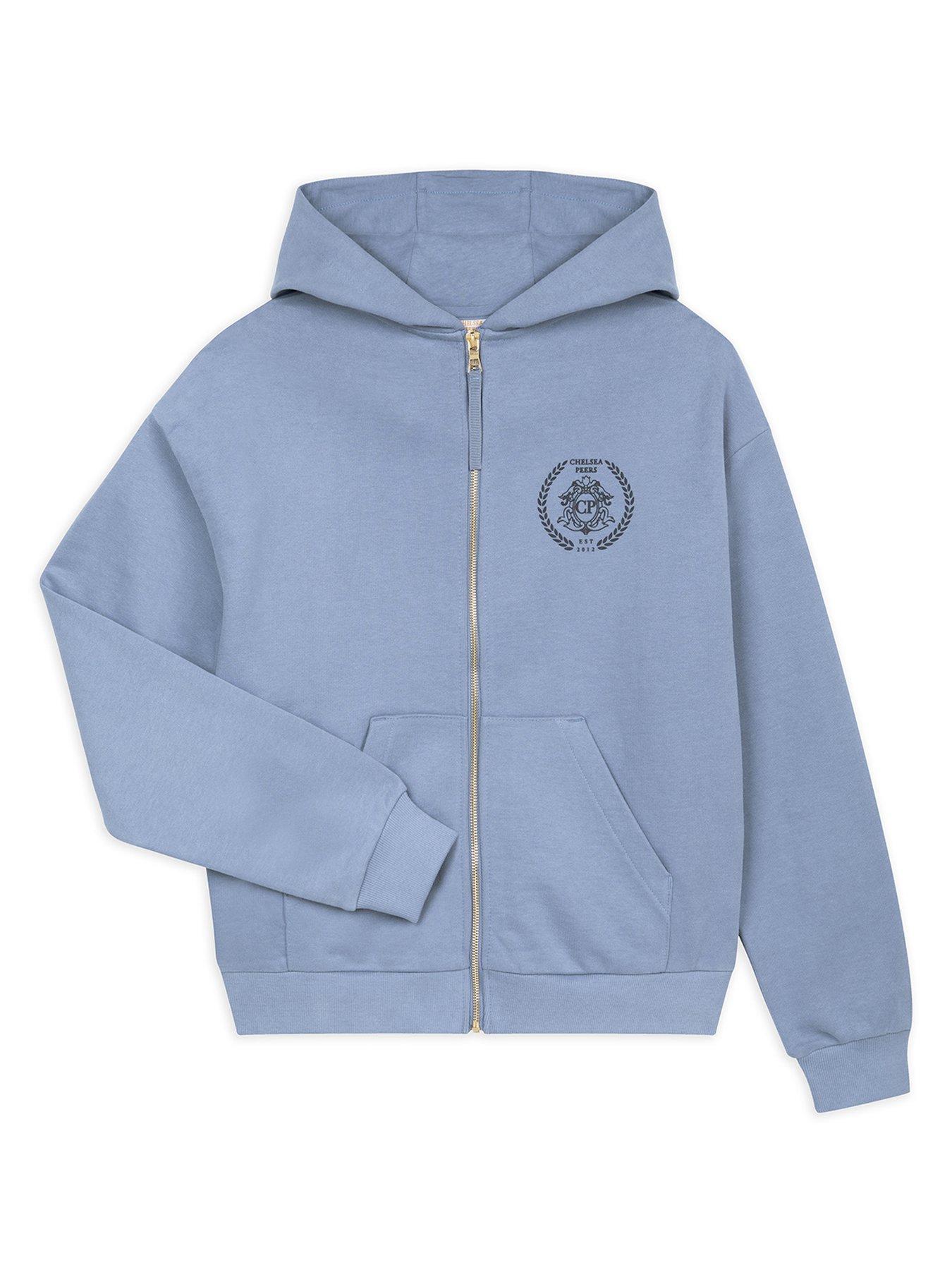 Image 2 of 3 of CHELSEA PEERS Zip Through Hoodie Sweatshirt - Plain - Blue