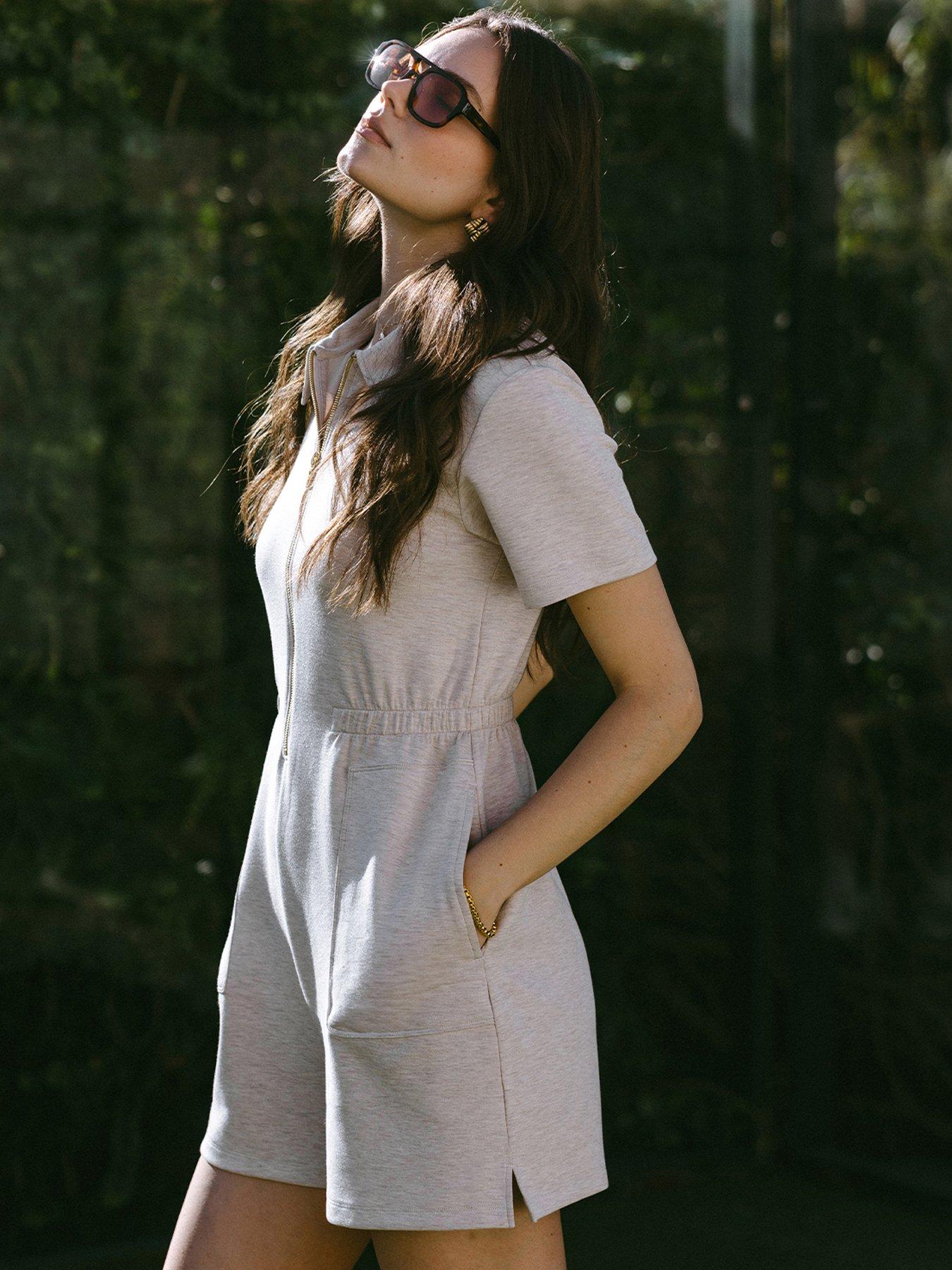Image 1 of 5 of CHELSEA PEERS Luxecomfort Scuba Short Playsuit - Beige Marl