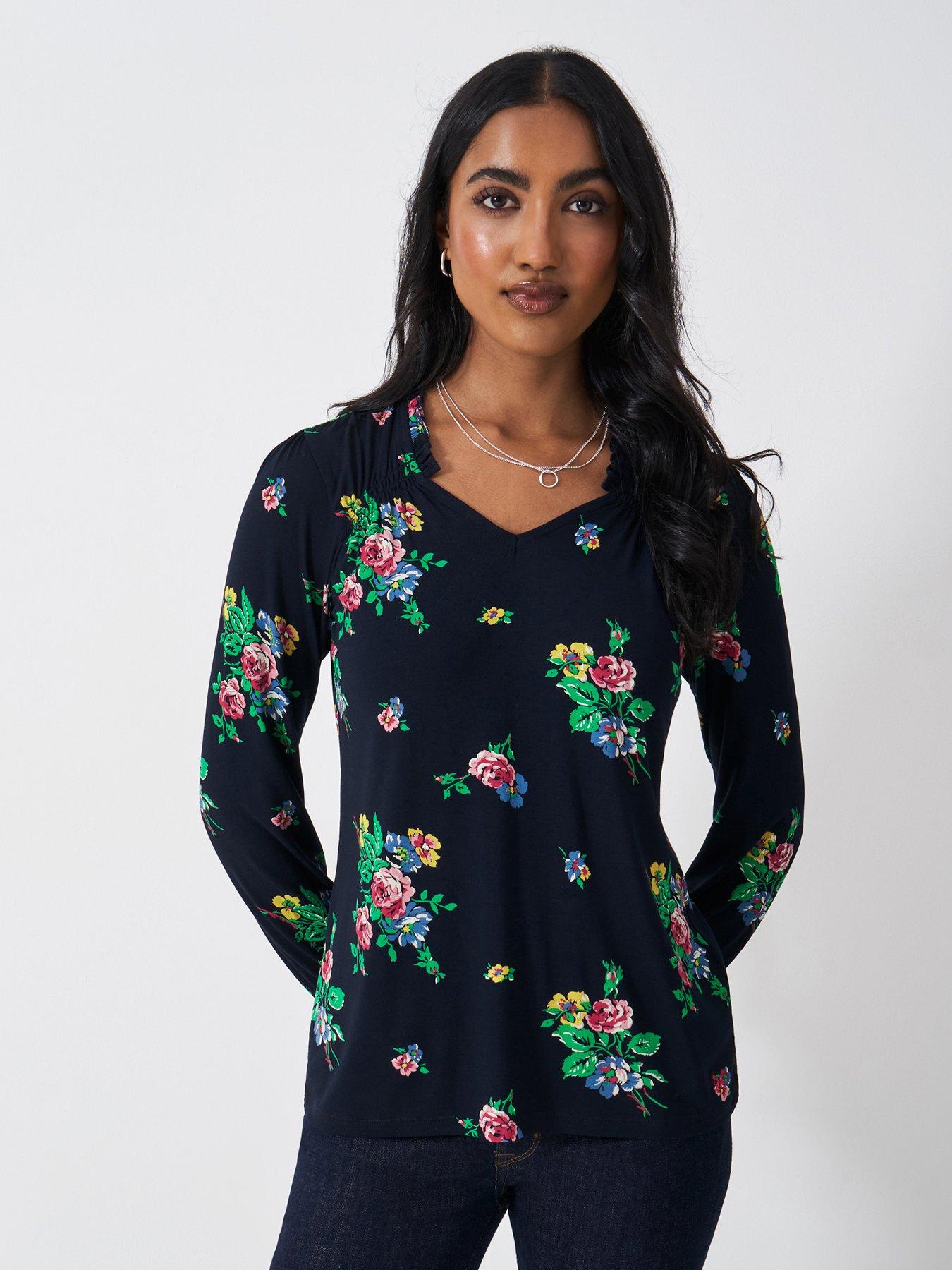 undefined Long Sleeve V Neck Floral Top - Black