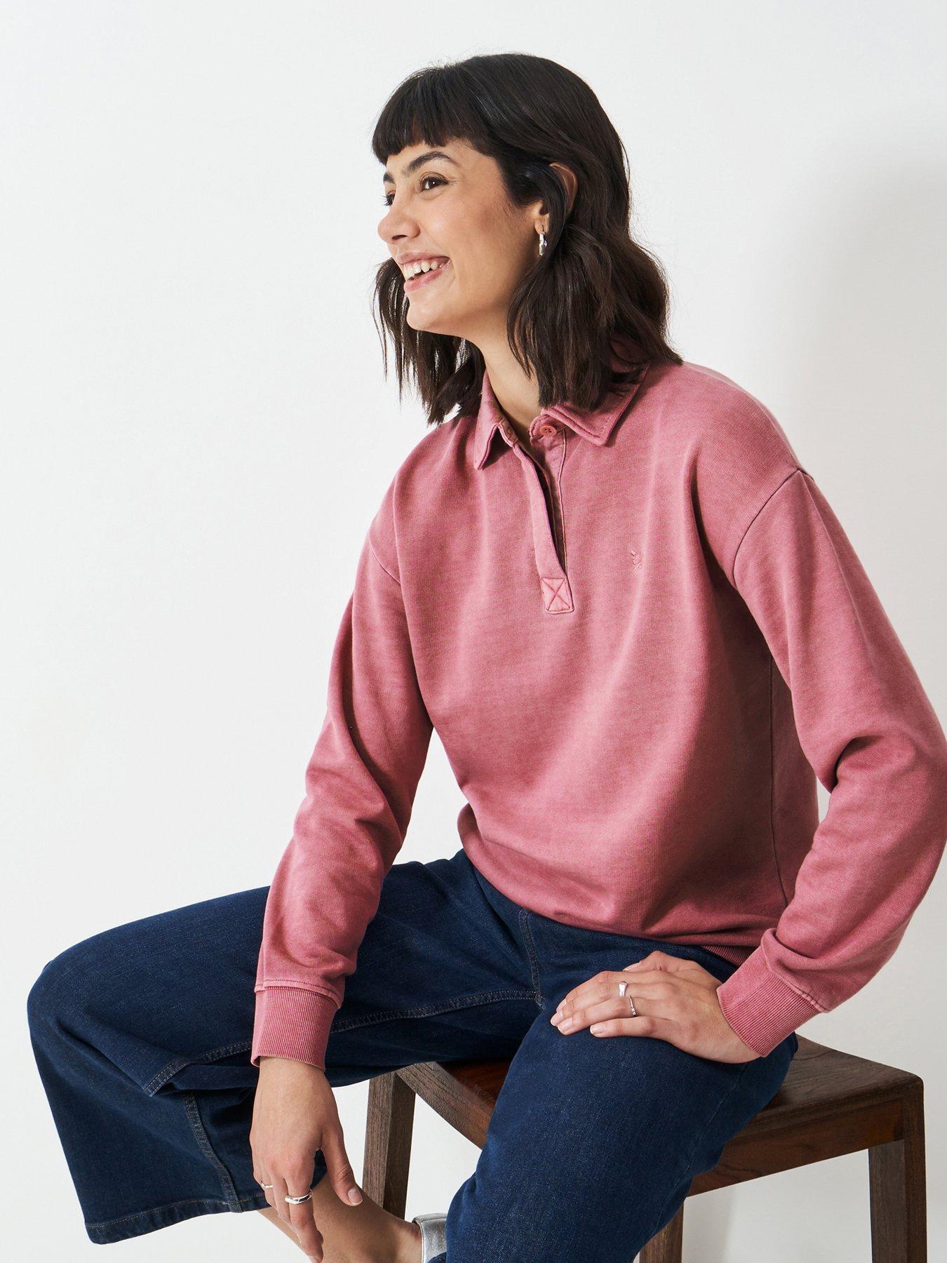  image of crew-clothing-pigment-dyed-rugby-sweatshirt-pink