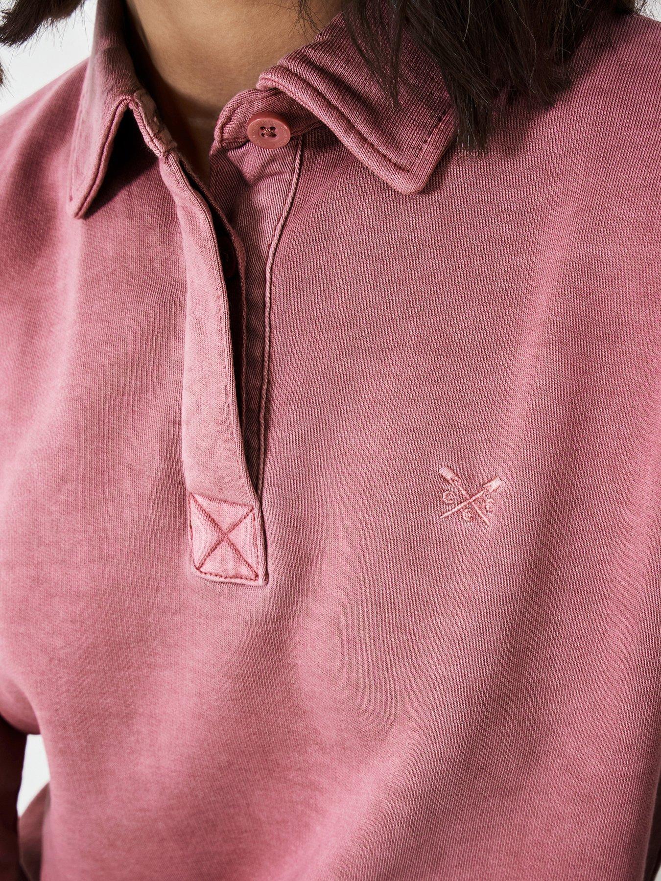  image of crew-clothing-pigment-dyed-rugby-sweatshirt-pink
