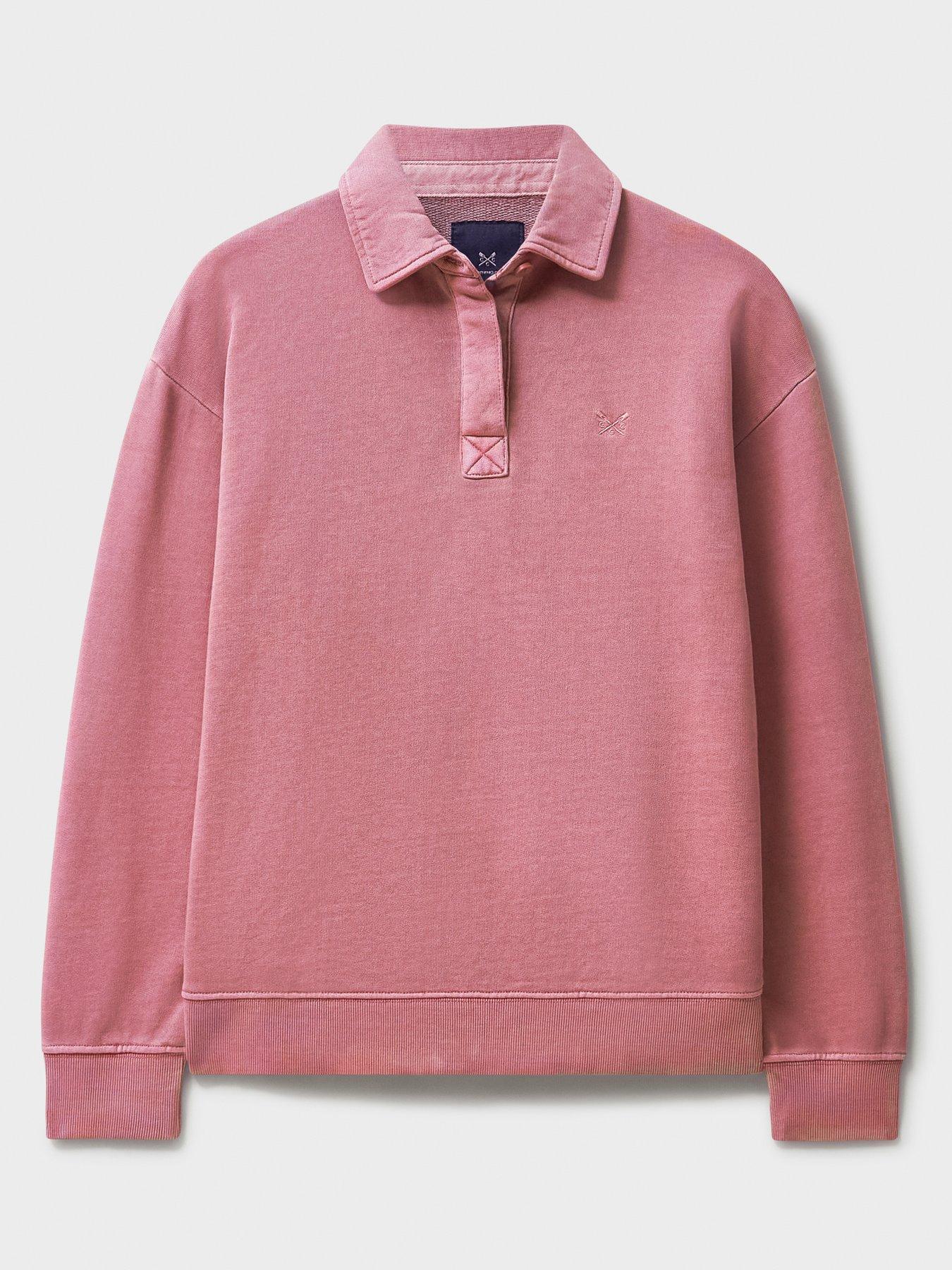  image of crew-clothing-pigment-dyed-rugby-sweatshirt-pink