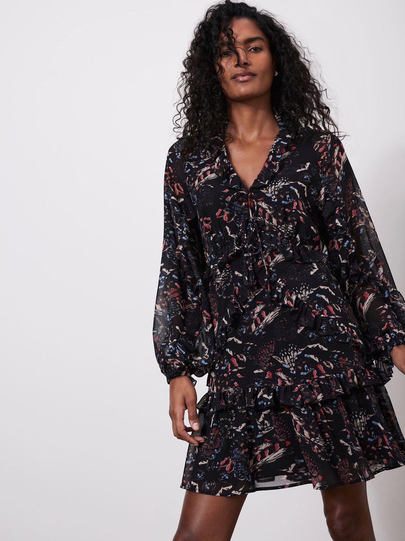 undefined Abstract Print Mini Dress - Black