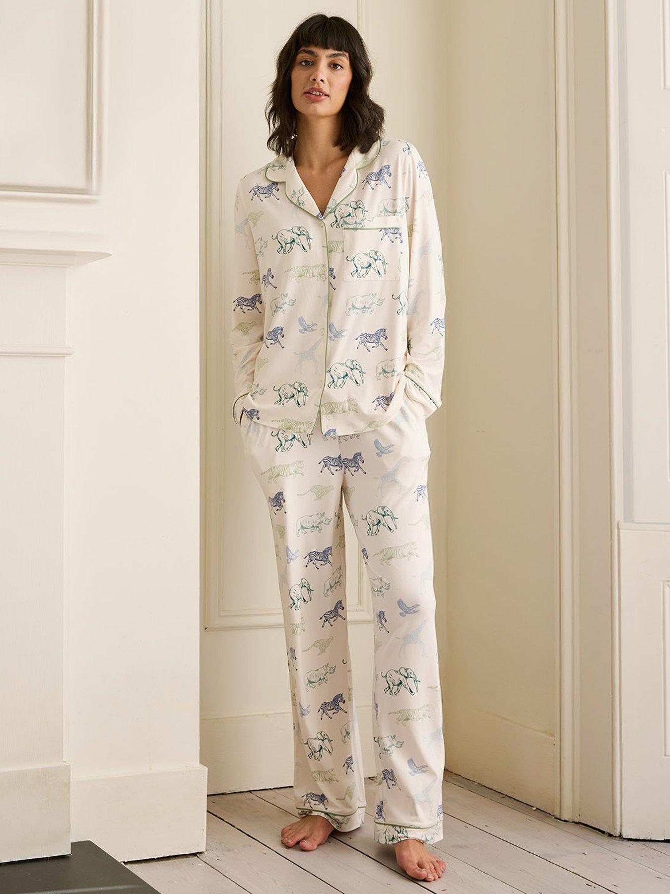 undefined Racing Animals Print Long Pyjama Set - Off White