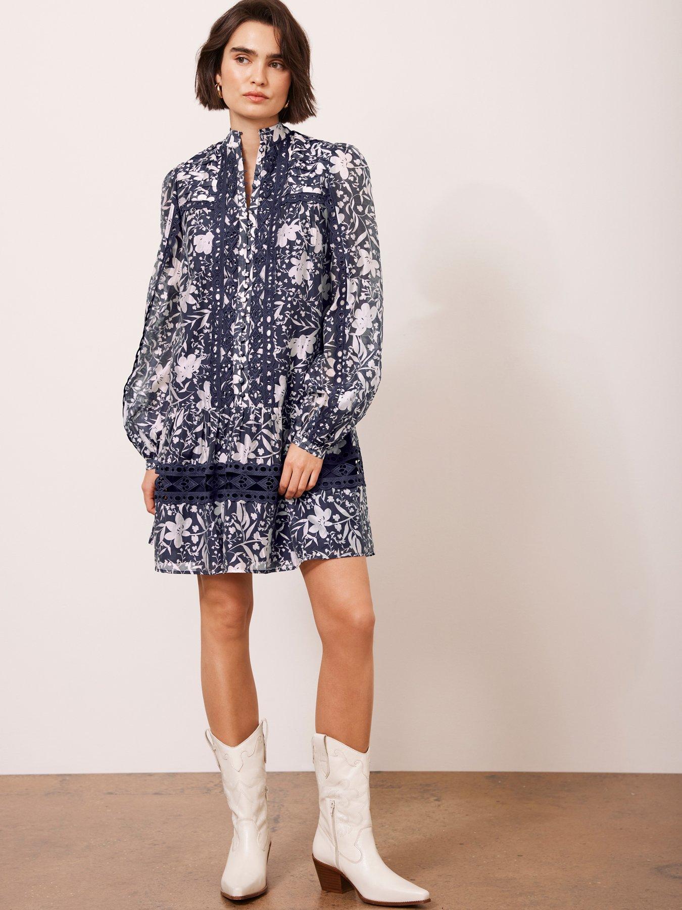  image of mint-velvet-floral-print-mini-dress-navy
