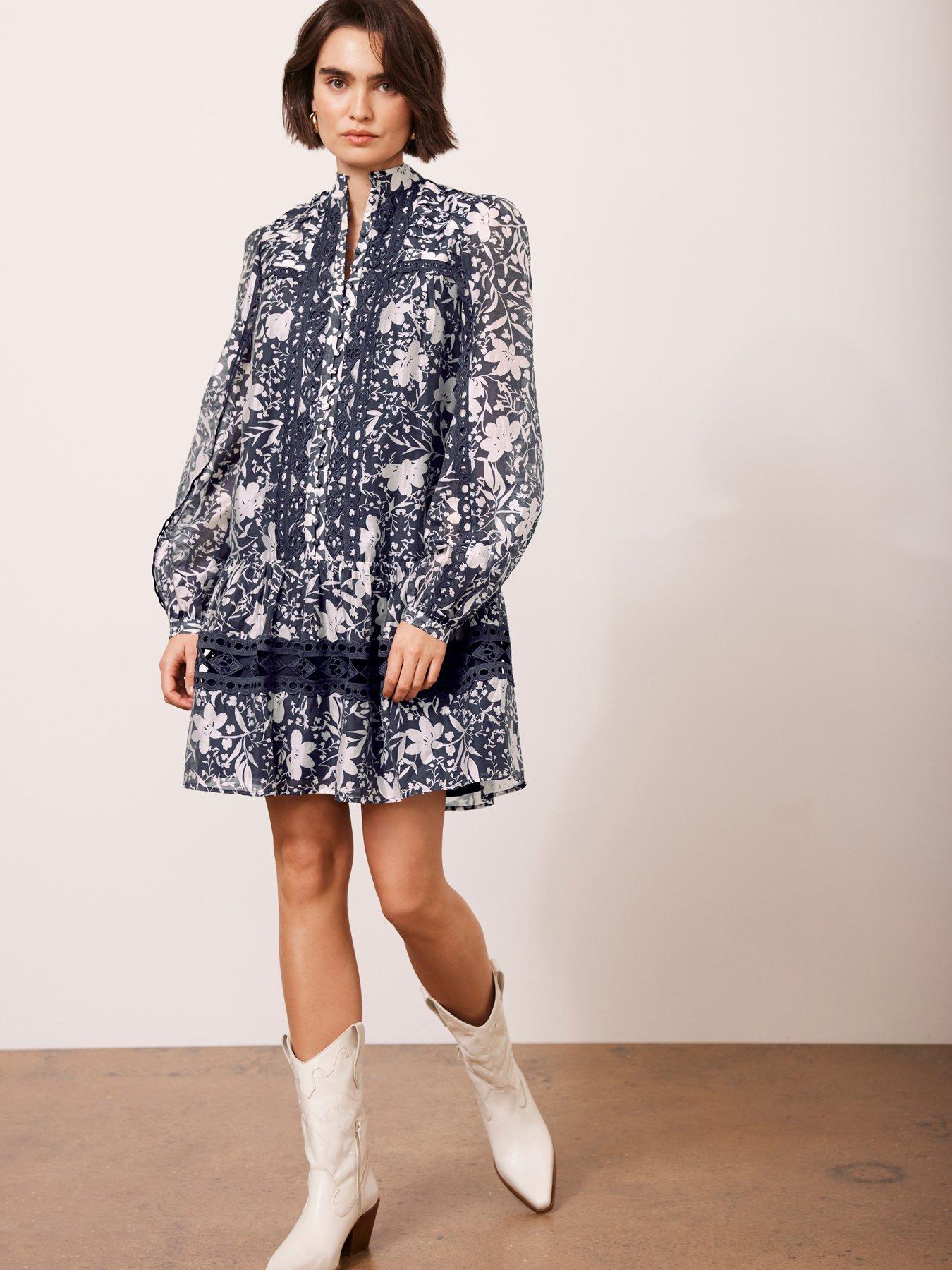  image of mint-velvet-floral-print-mini-dress-navy