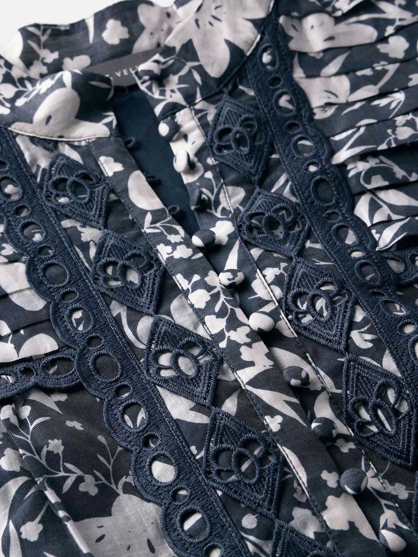  image of mint-velvet-floral-print-mini-dress-navy