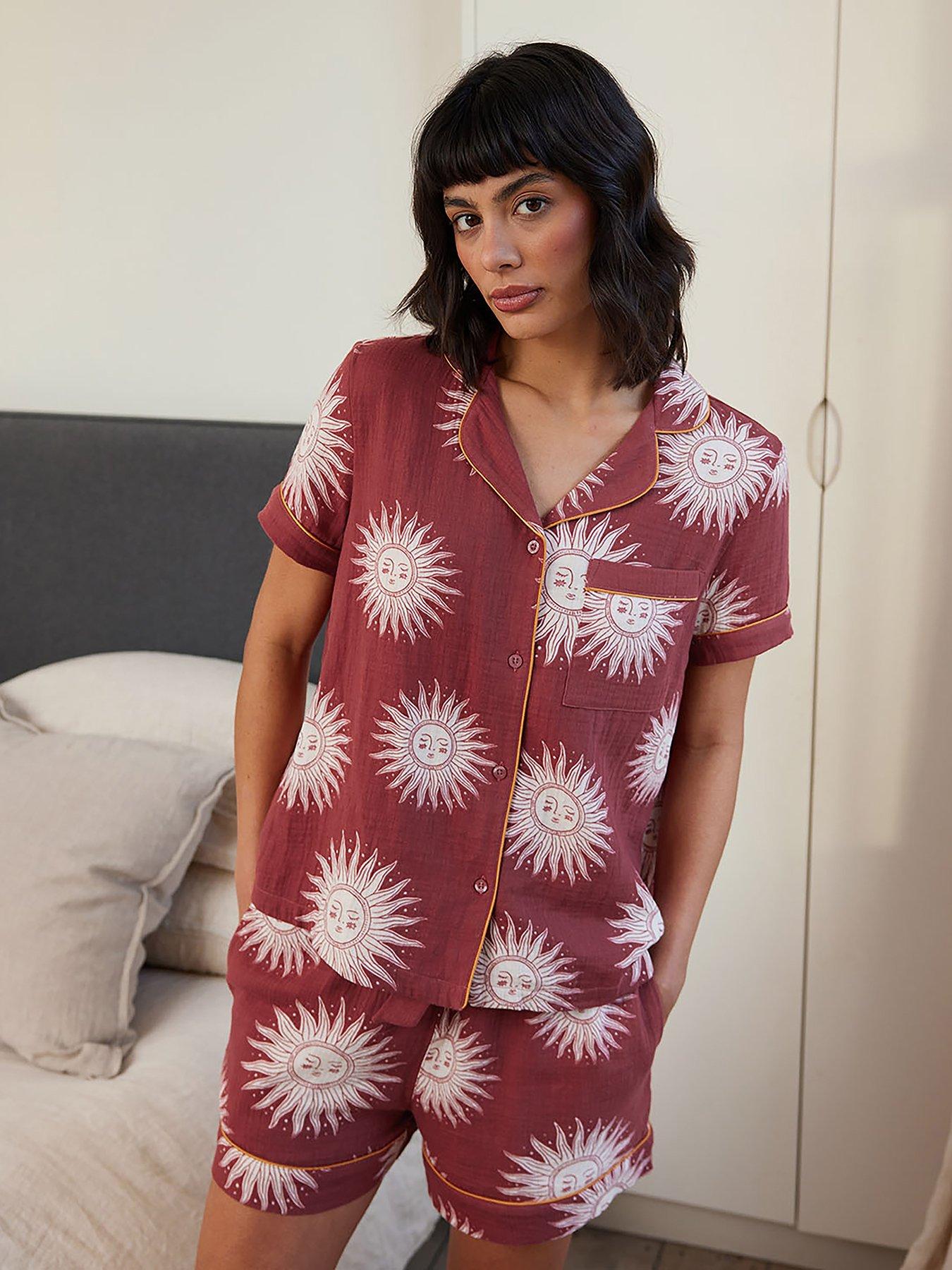 undefined Short Sleeve Revere And Short Pyjama Set In Cheesecloth - Boho Suns