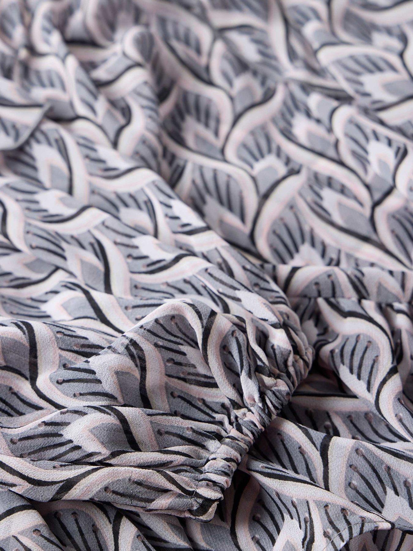  image of mint-velvet-geo-print-ruffle-blouse-grey