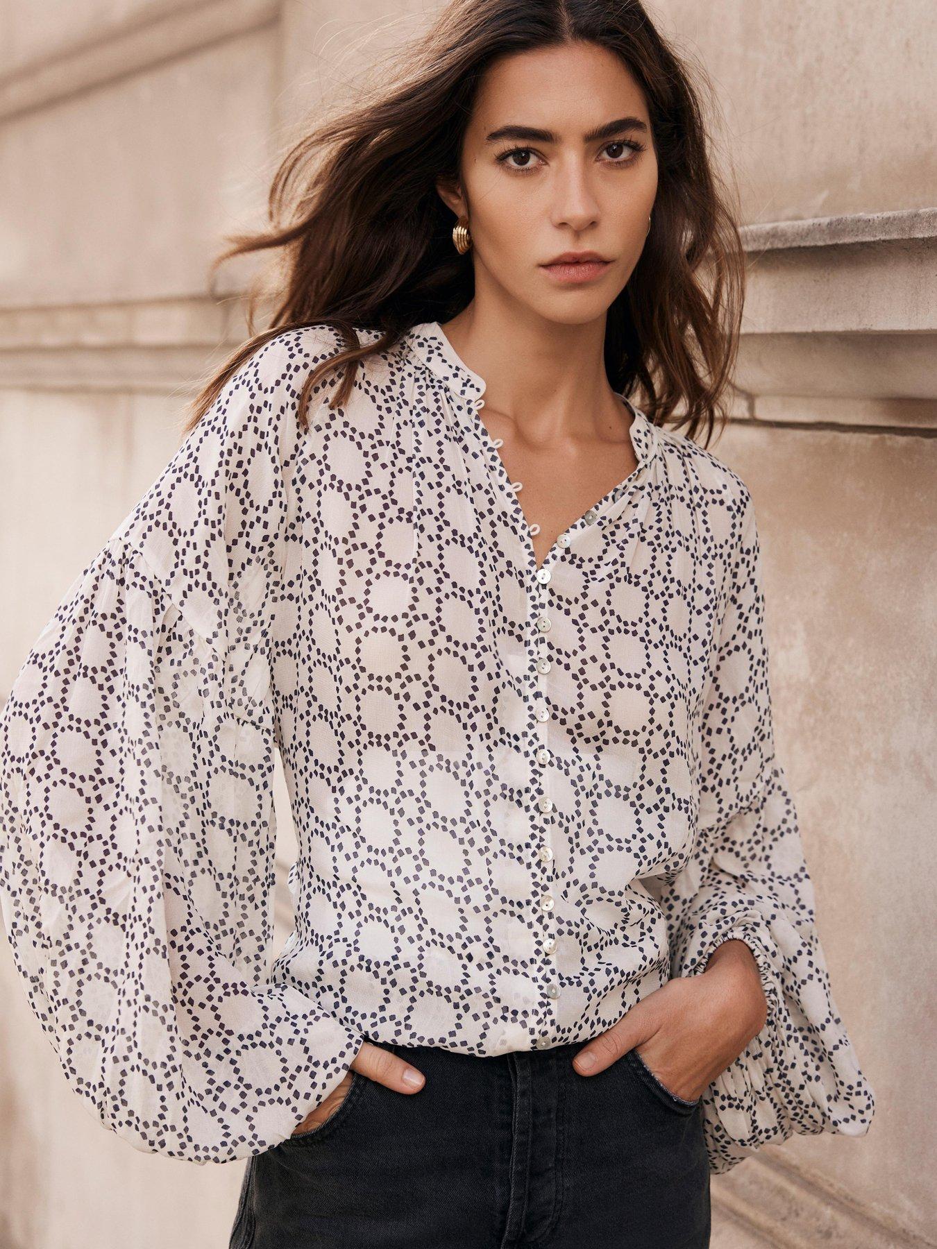 undefined Cream Geometric Print Blouse - White