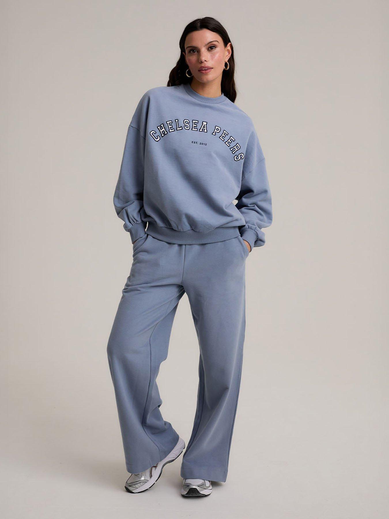 Image 1 of 5 of CHELSEA PEERS Branded Crew Neck Sweatshirt - Plain - Blue
