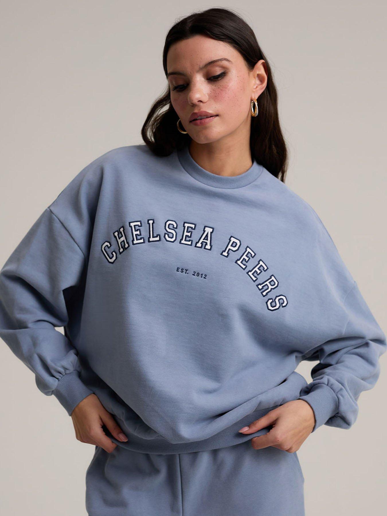 Image 3 of 5 of CHELSEA PEERS Branded Crew Neck Sweatshirt - Plain - Blue