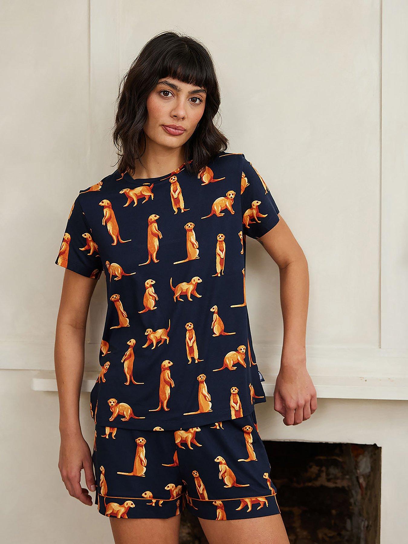 undefined Crew Neck T-shirt And Short Pyjama Set - Meerkat Print