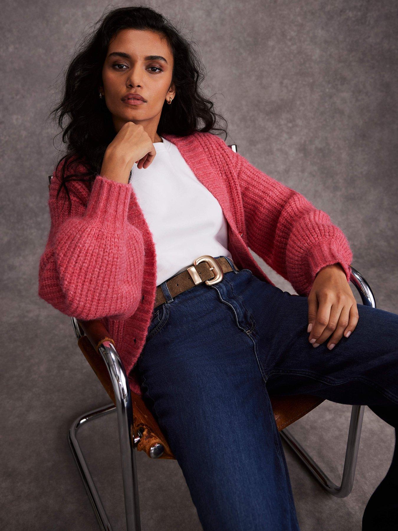  image of mint-velvet-wool-blend-balloon-sleeve-cardigan-pink