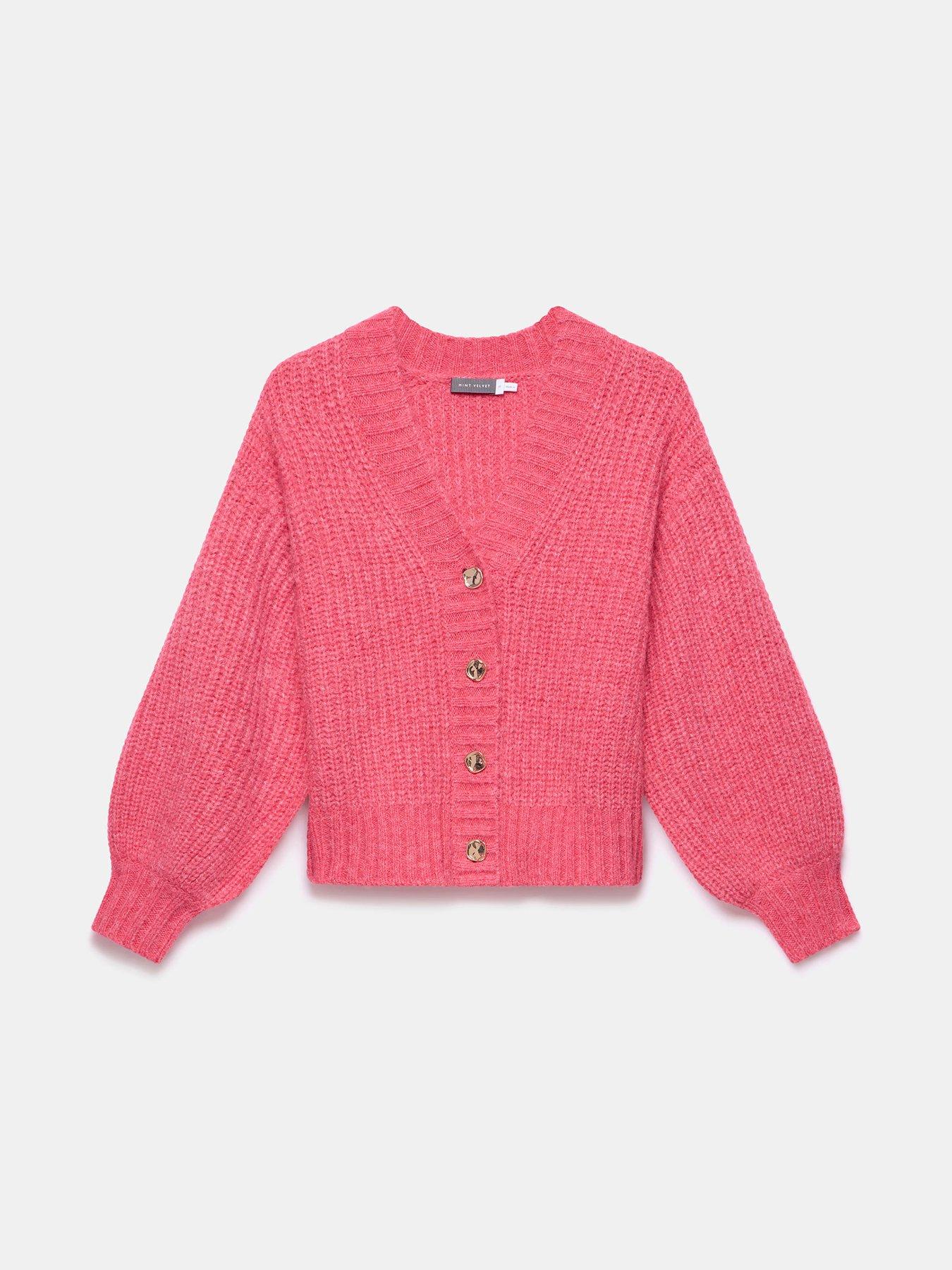  image of mint-velvet-wool-blend-balloon-sleeve-cardigan-pink
