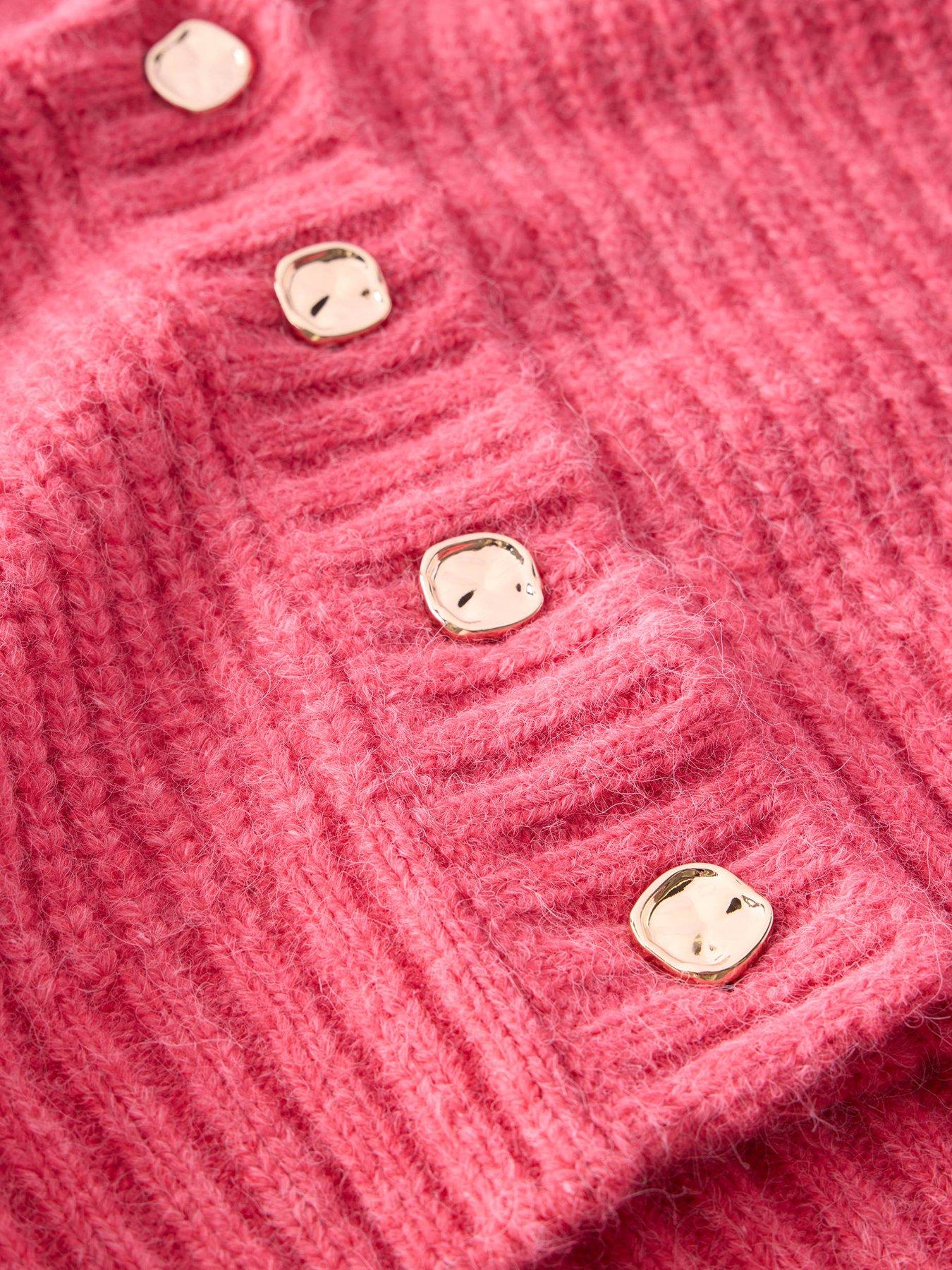  image of mint-velvet-wool-blend-balloon-sleeve-cardigan-pink