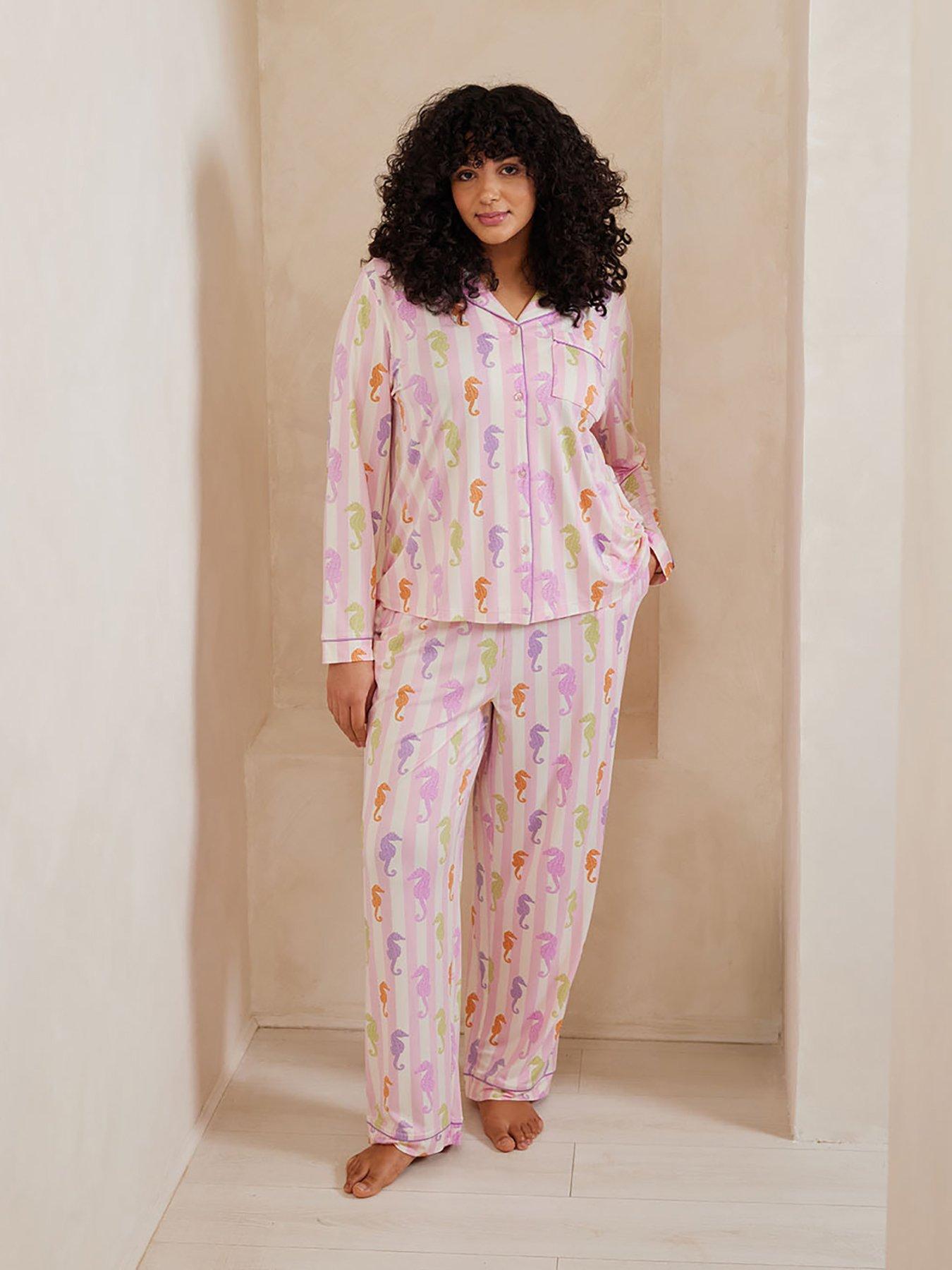undefined Seahorse Stripe Long Pyjama Set - Pink